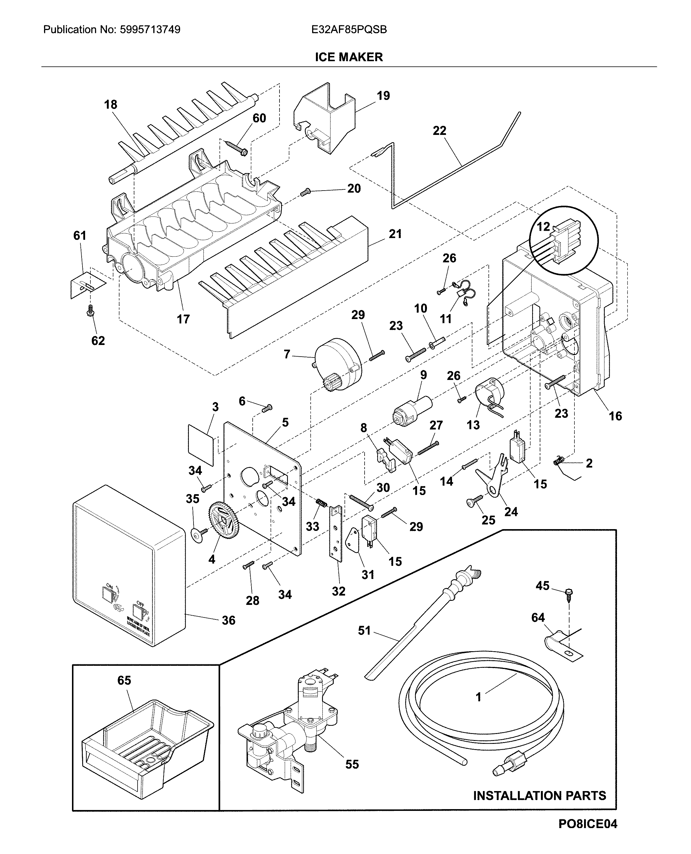Electrolux E32AF85PQSB ice maker diagram