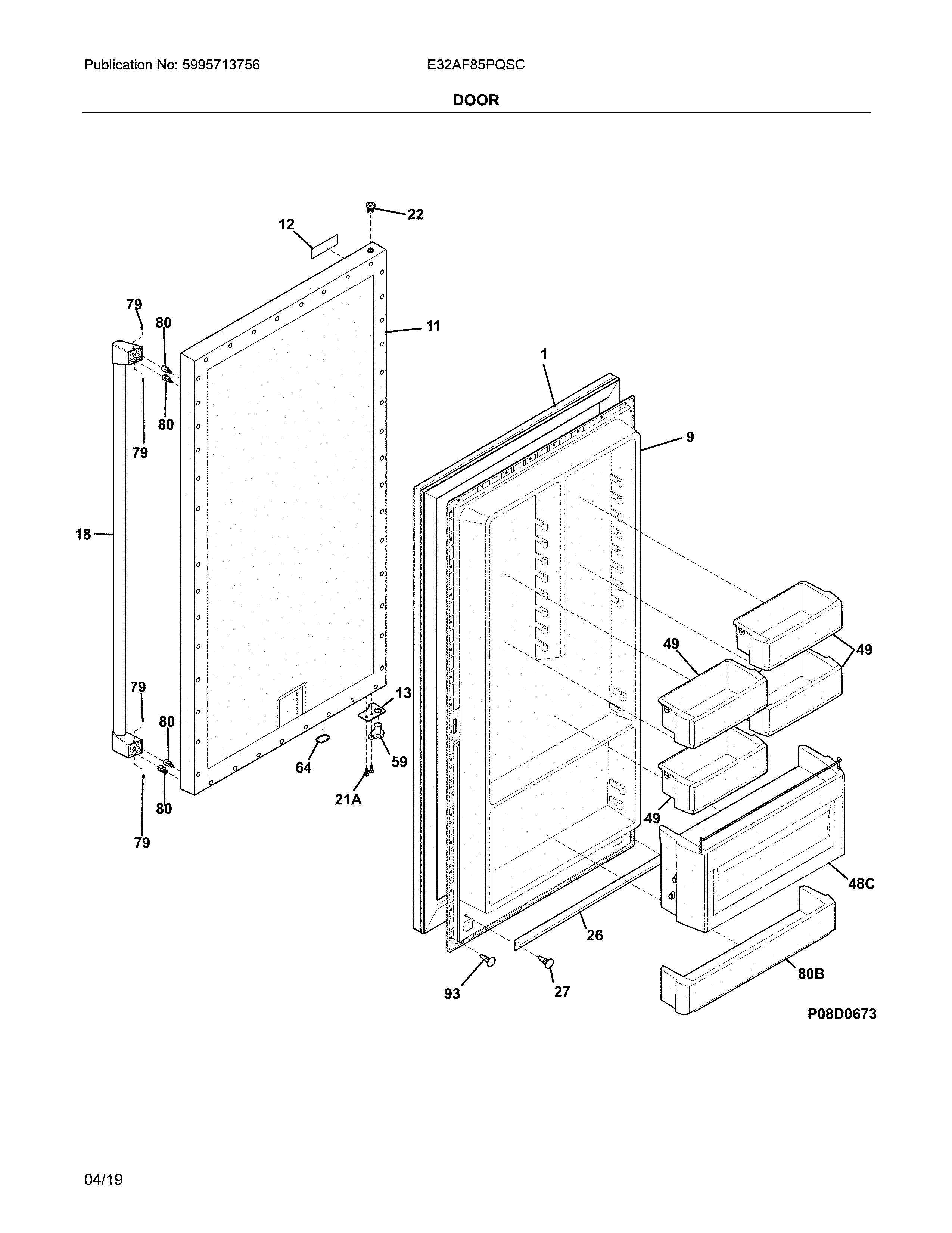 Electrolux E32AF85PQSC door diagram