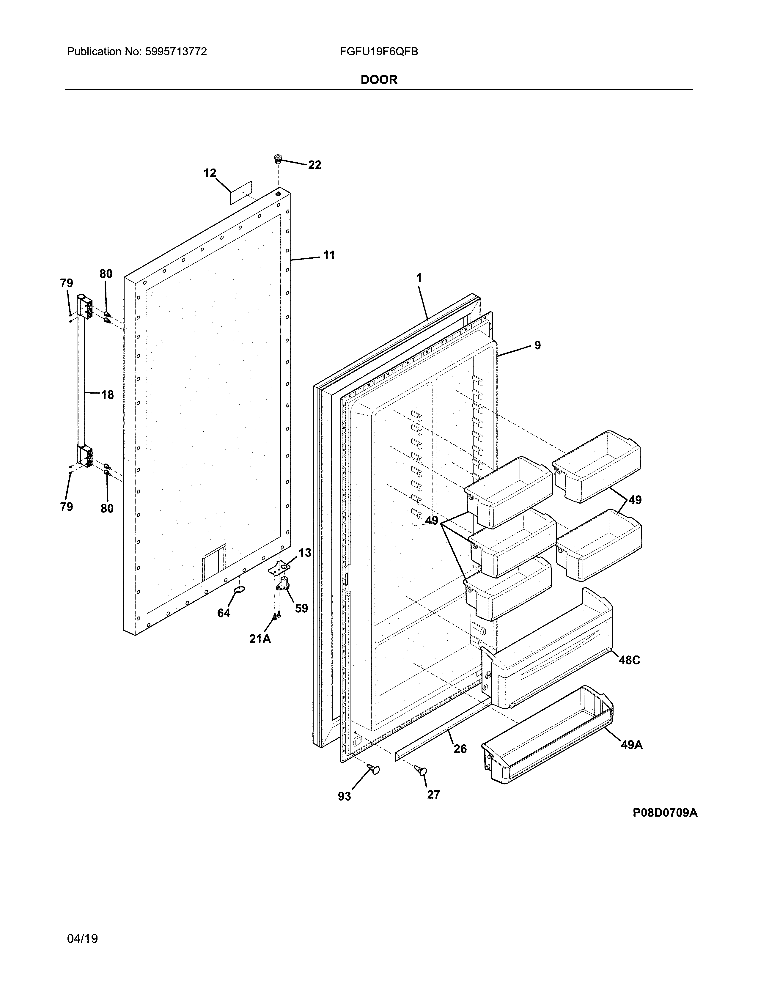 Frigidaire FGFU19F6QFB door diagram