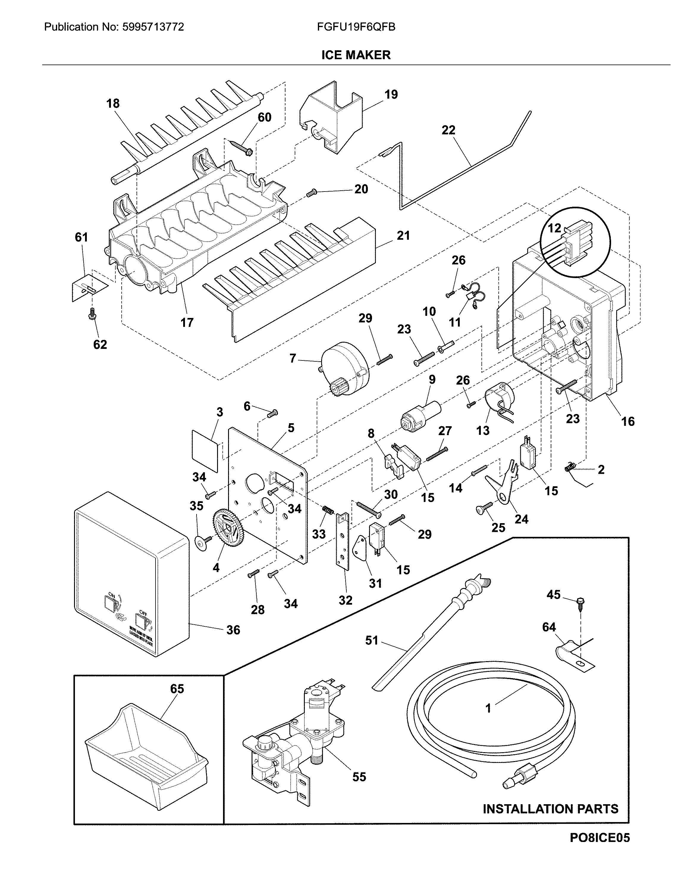 Frigidaire FGFU19F6QFB ice maker diagram