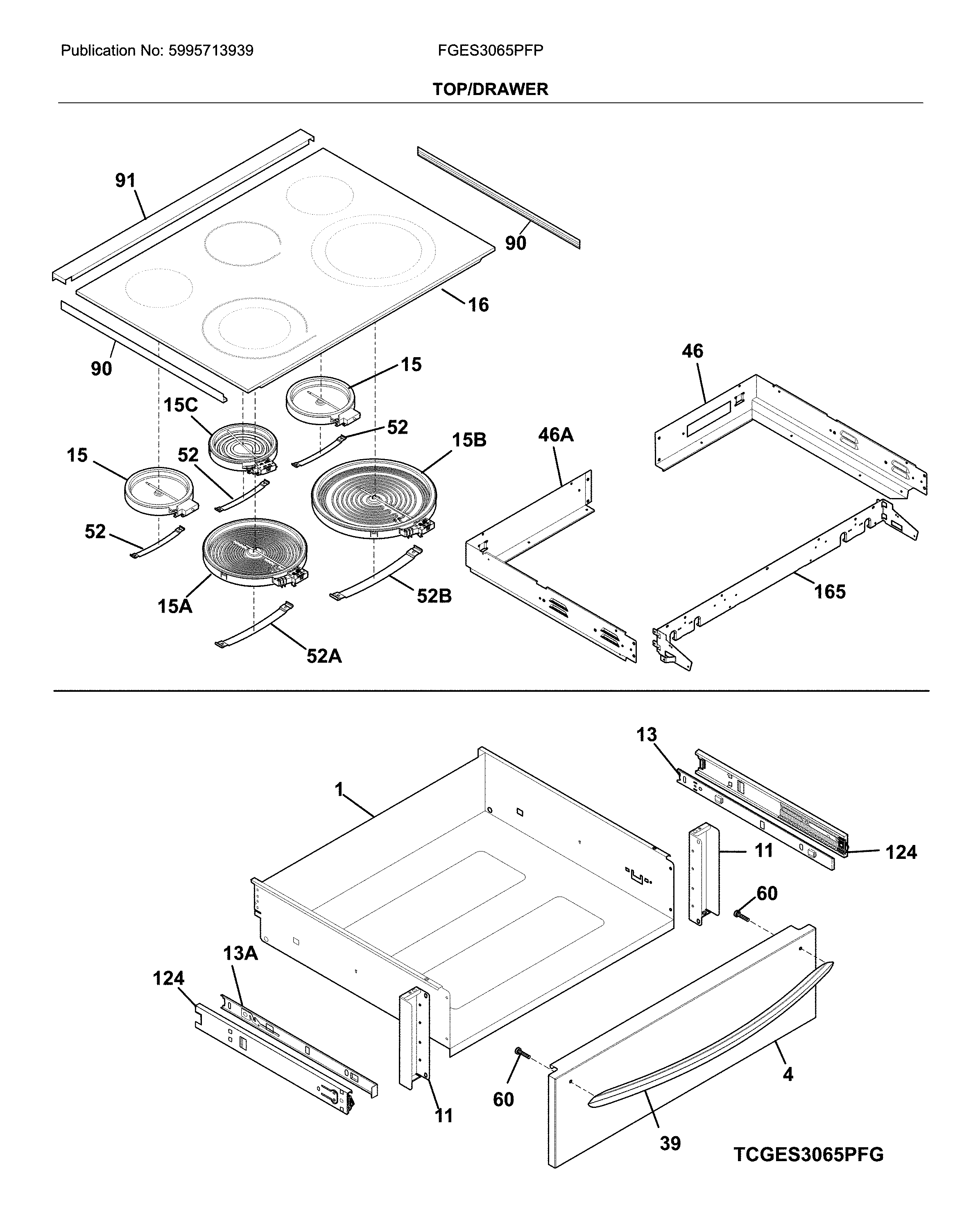 Frigidaire FGES3065PFP top/drawer diagram