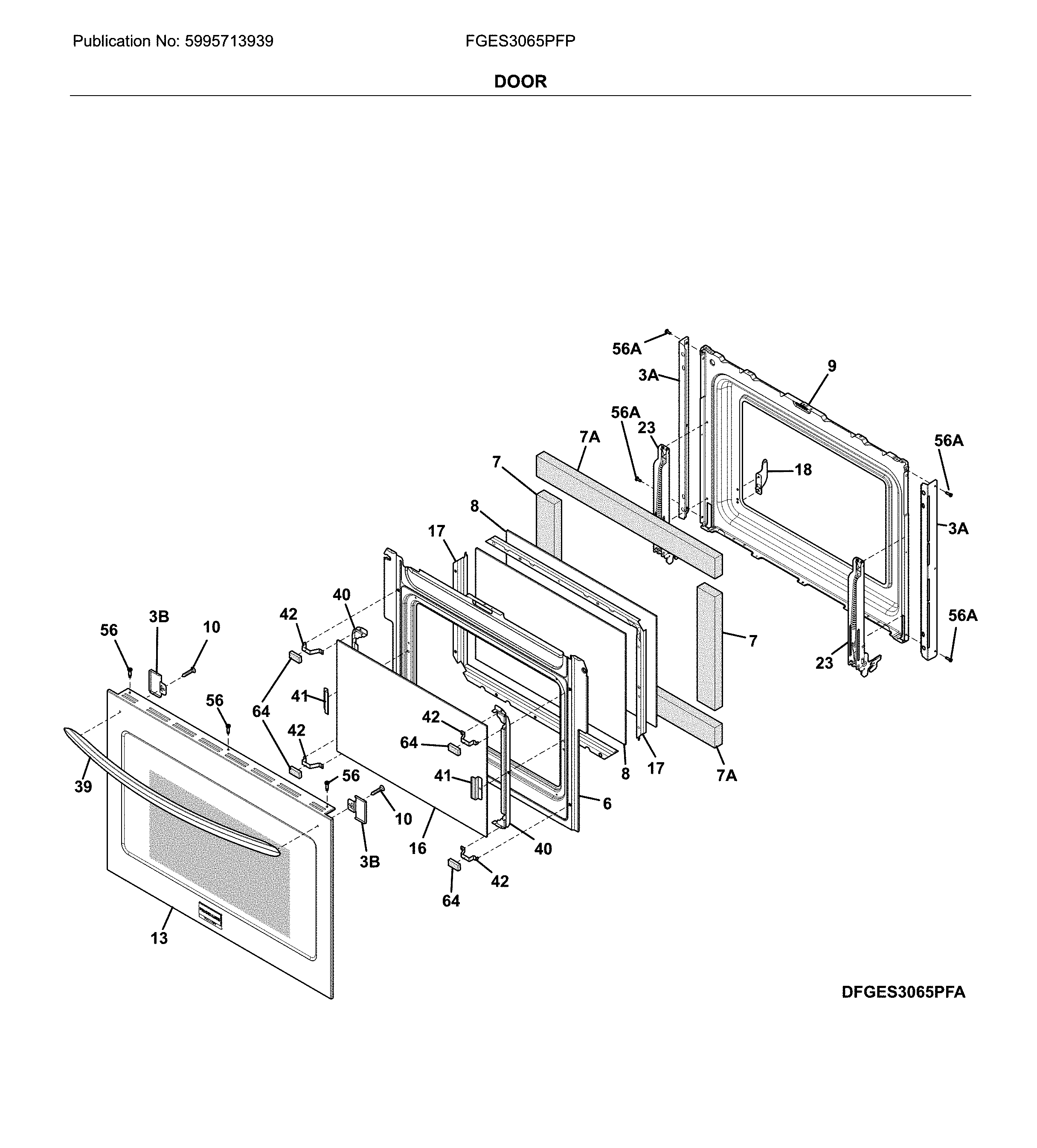 Frigidaire FGES3065PFP door diagram