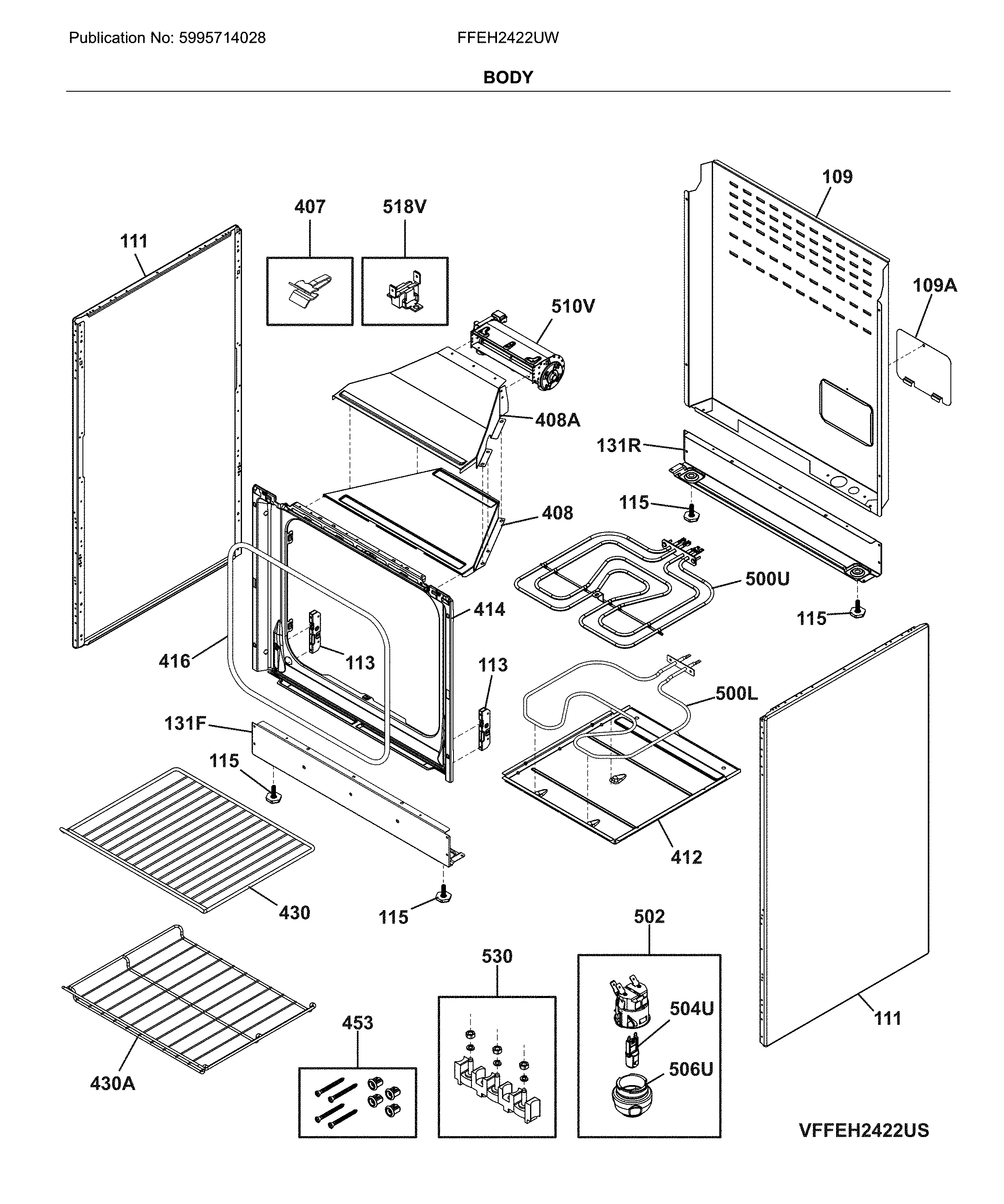 Frigidaire FFEH2422UW body diagram