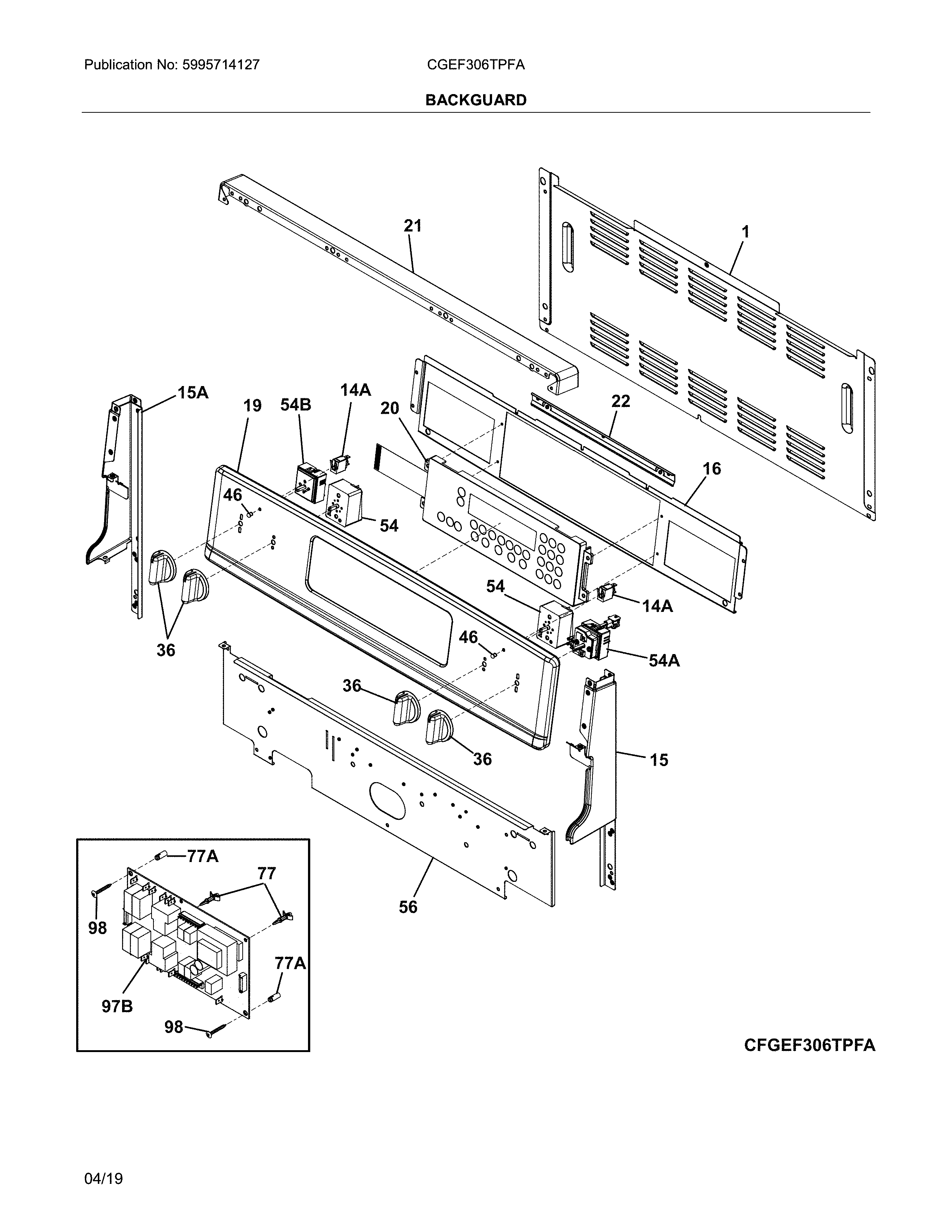 Frigidaire CGEF306TPFA backguard diagram