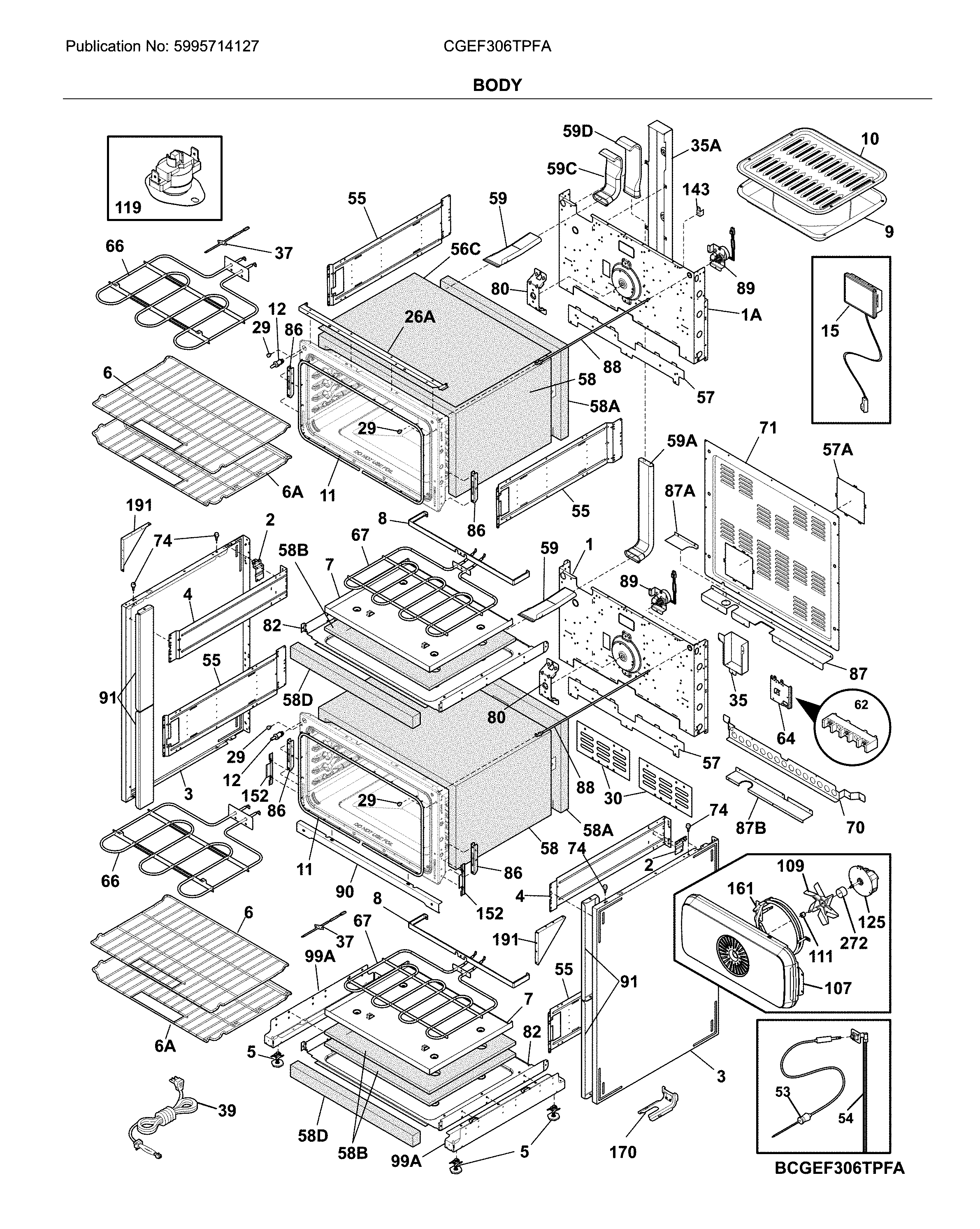 Frigidaire CGEF306TPFA body diagram