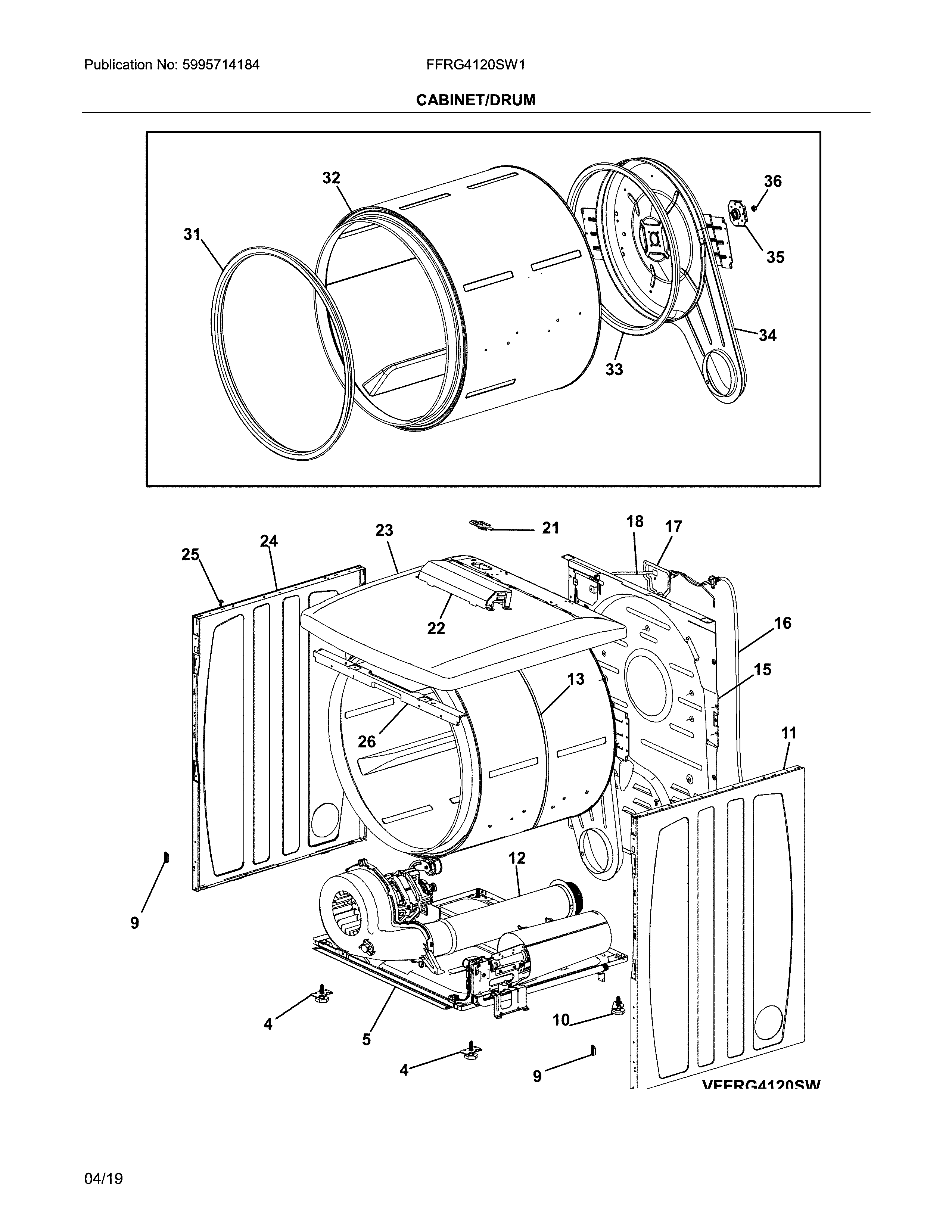 Frigidaire FFRG4120SW1 cabinet/drum diagram