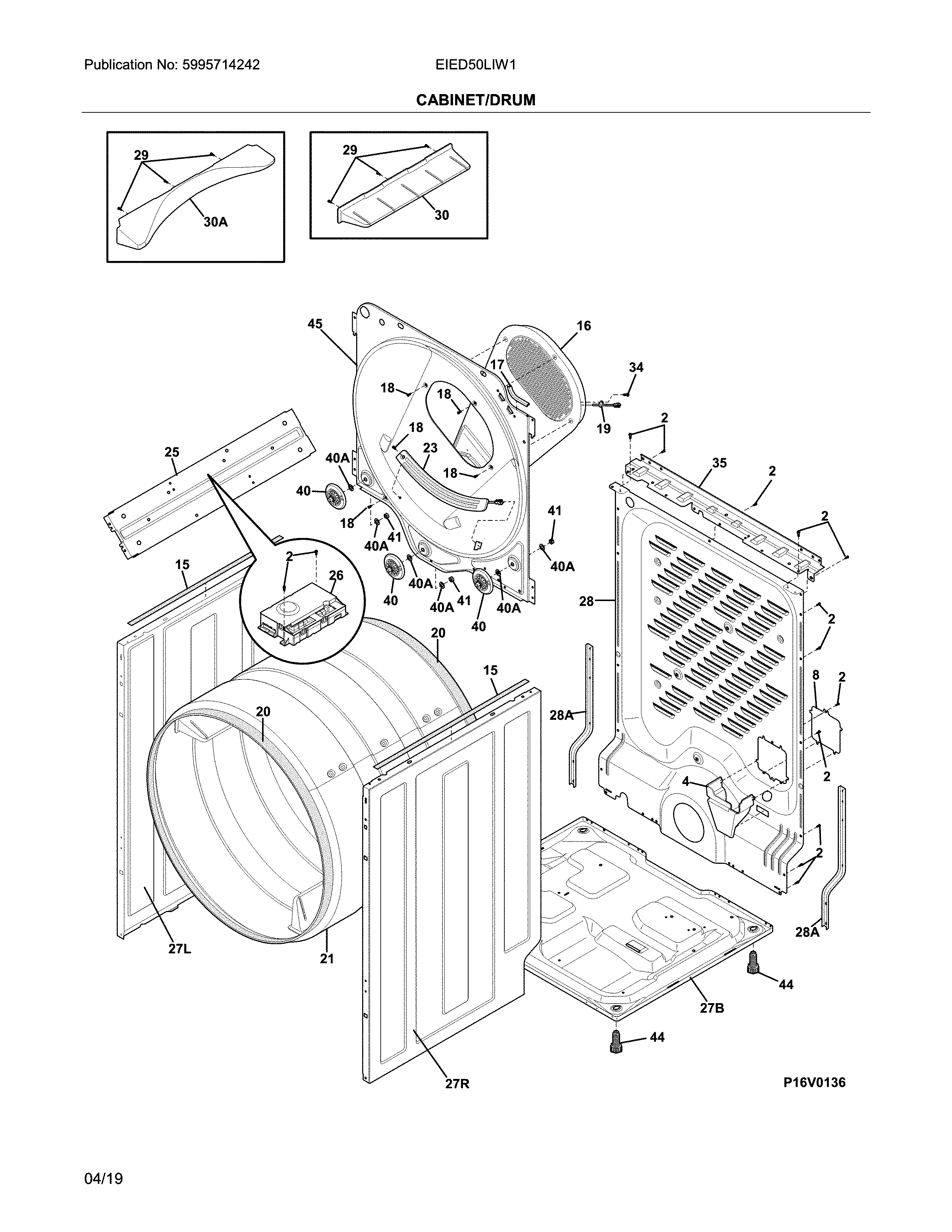 Electrolux EIED50LIW1 cabinet/drum diagram