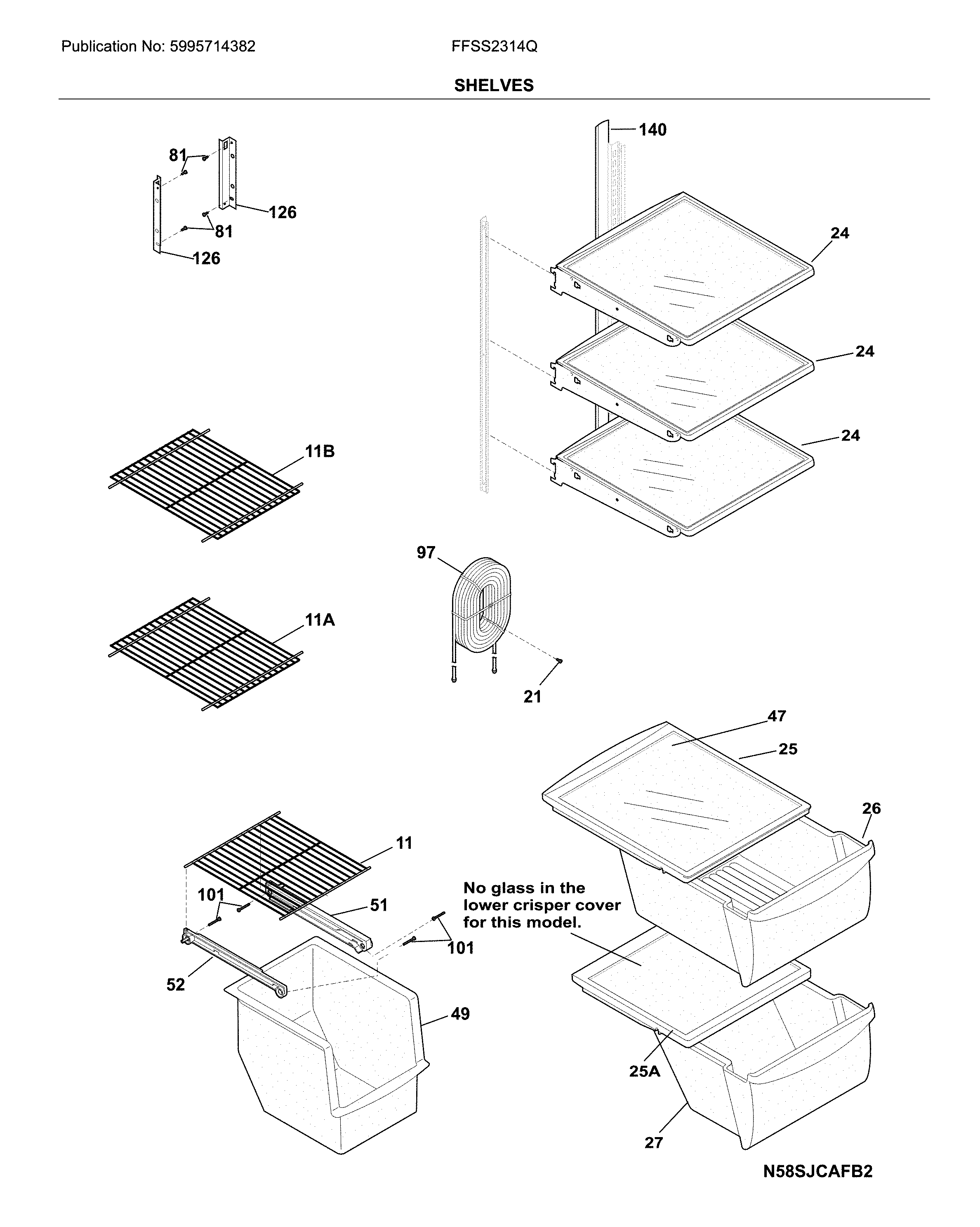 Frigidaire FFSS2314QE0 shelves diagram