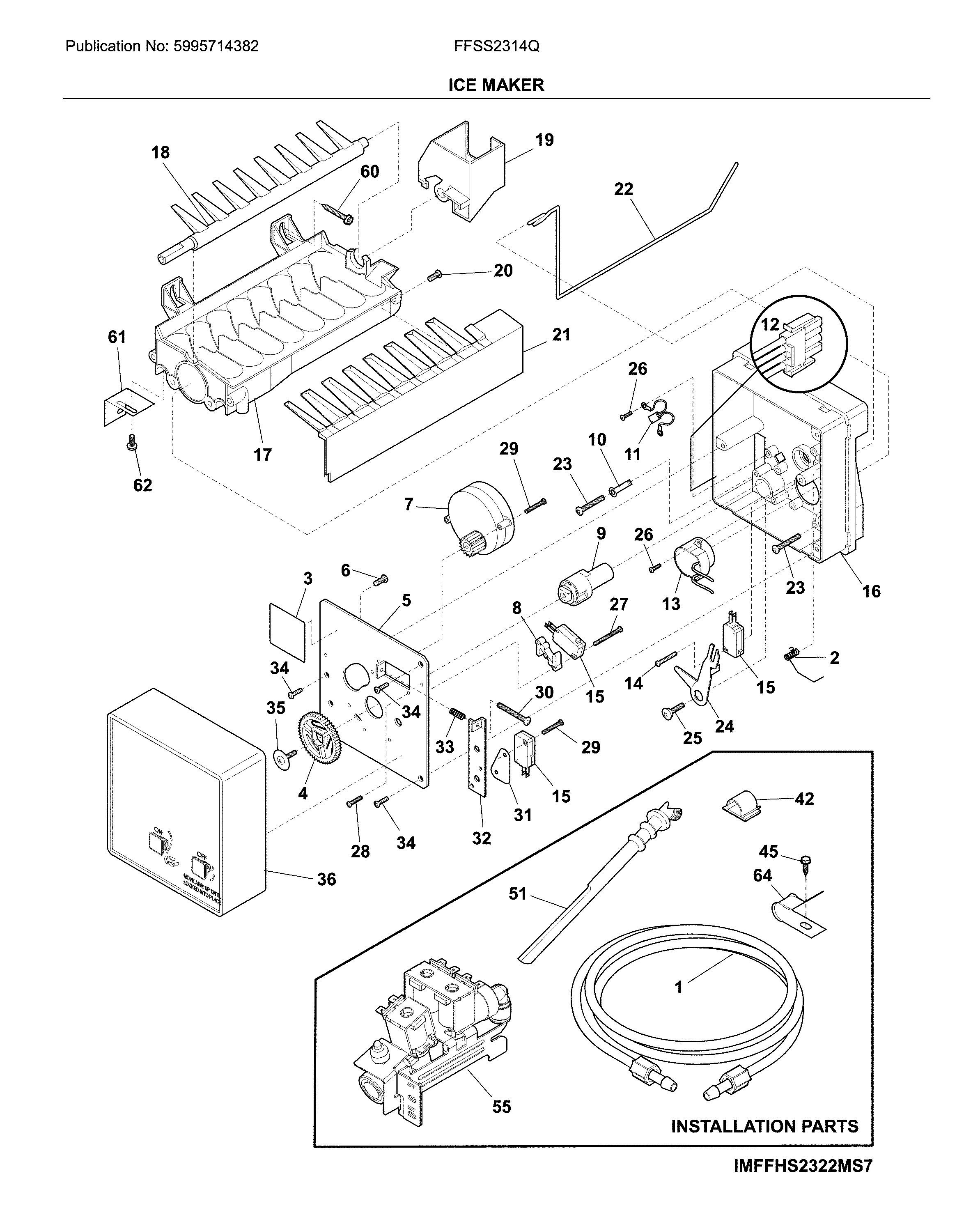 Frigidaire FFSS2314QE0 ice maker diagram