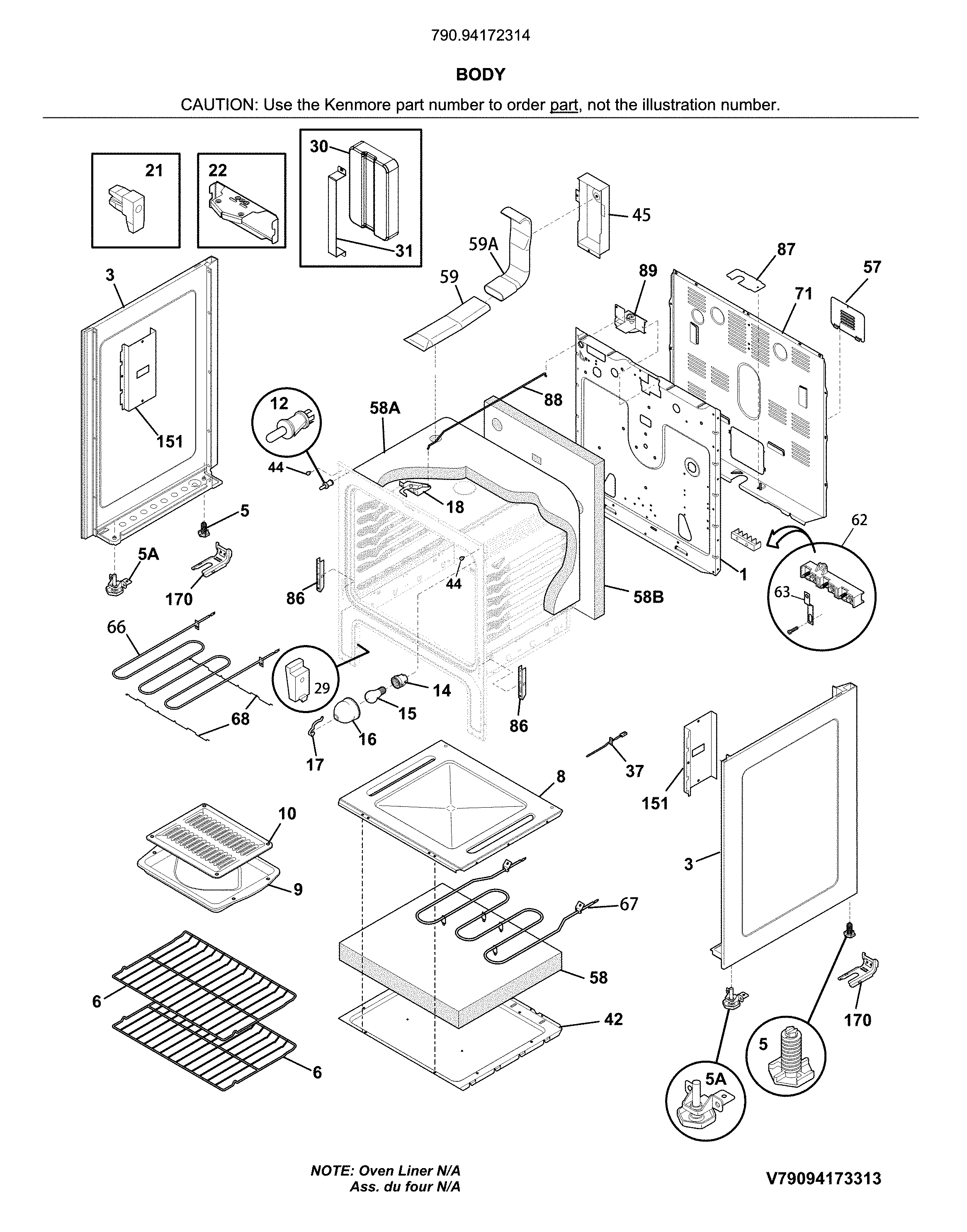 Kenmore 79094172314 body diagram