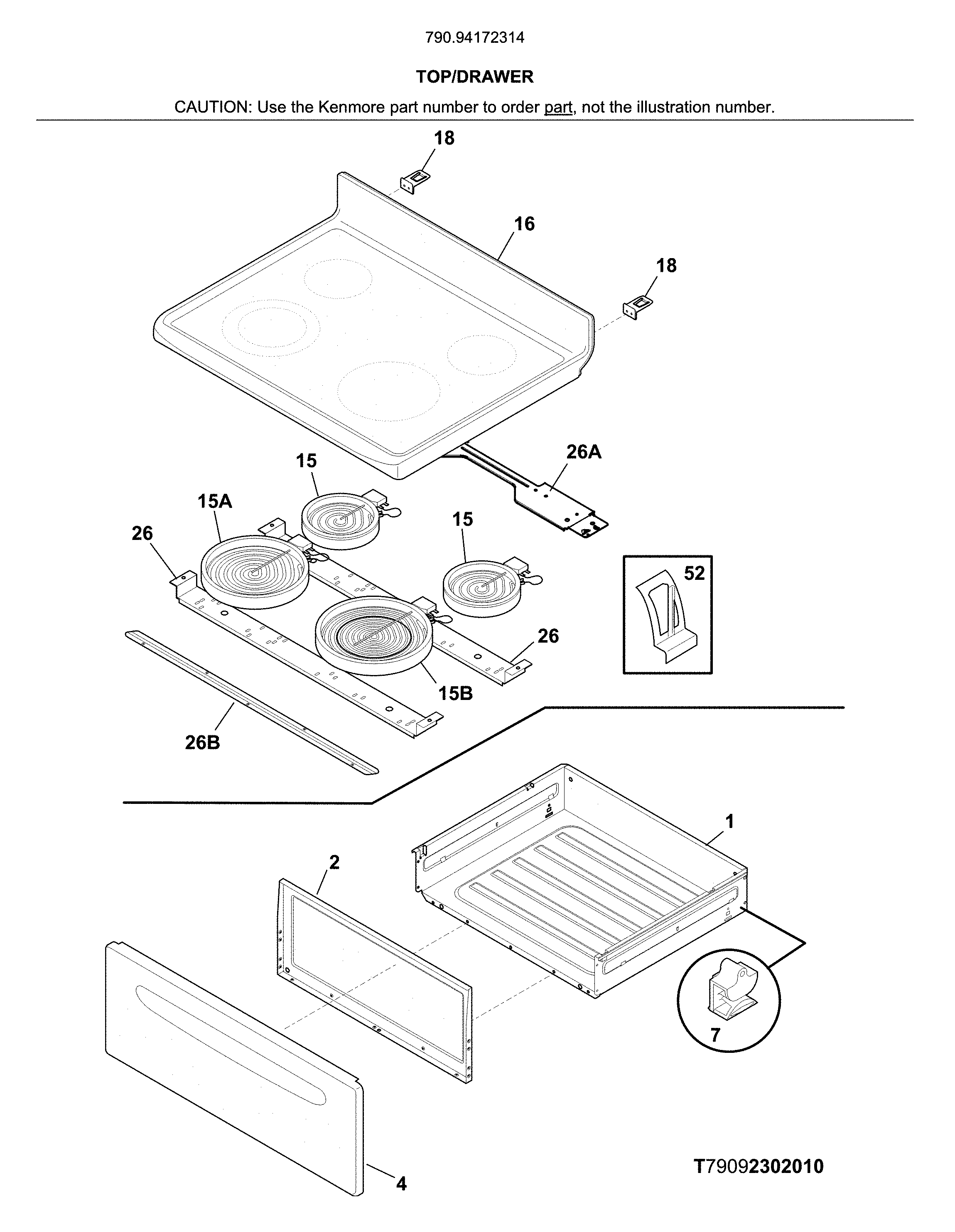 Kenmore 79094172314 top/drawer diagram