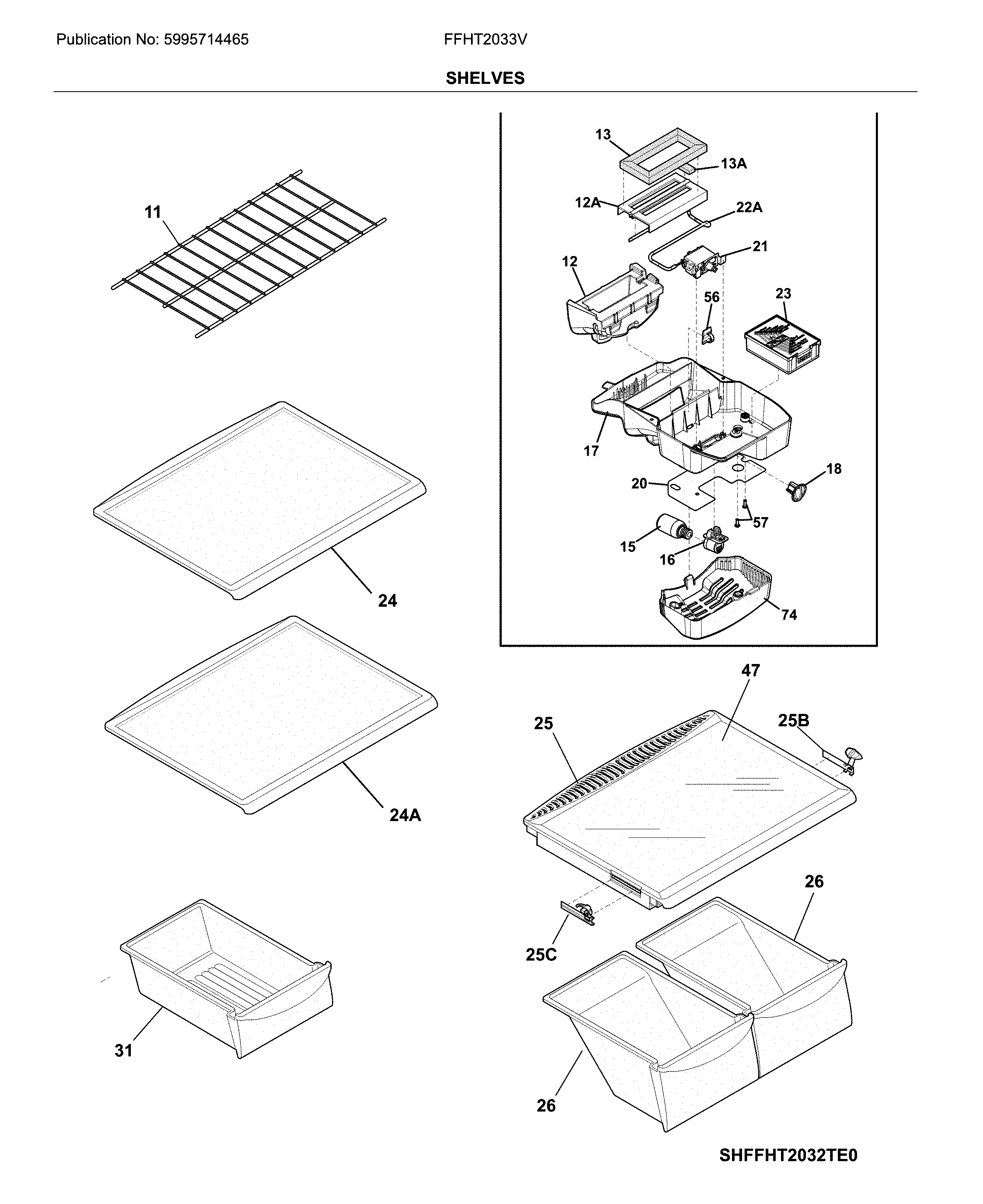 Frigidaire FFHT2033VS0 shelves diagram