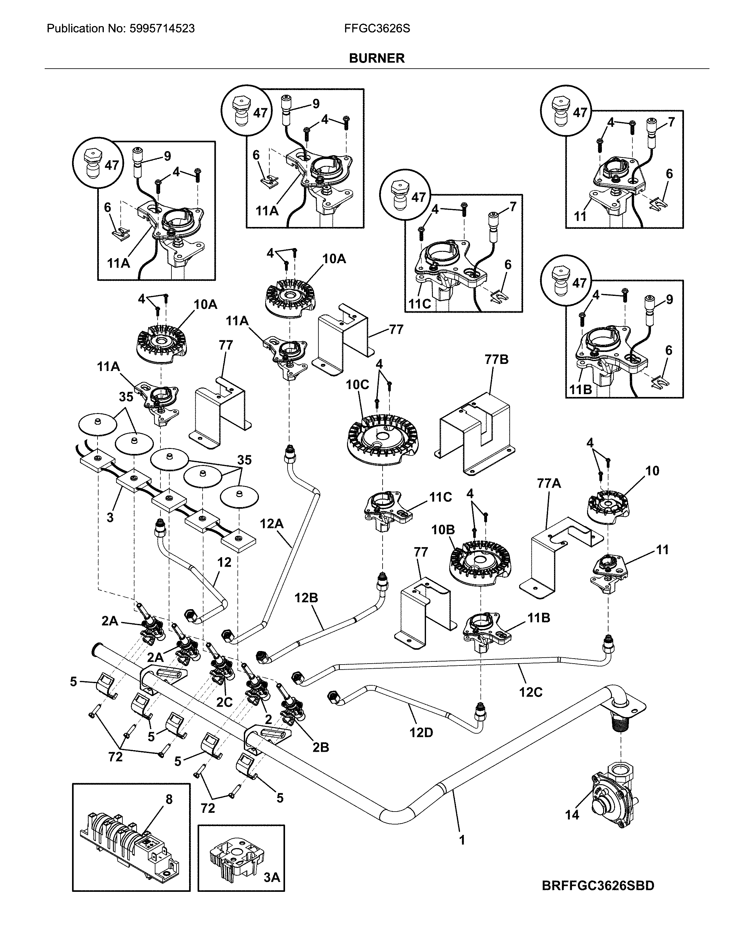 Frigidaire FFGC3626SBE burner diagram