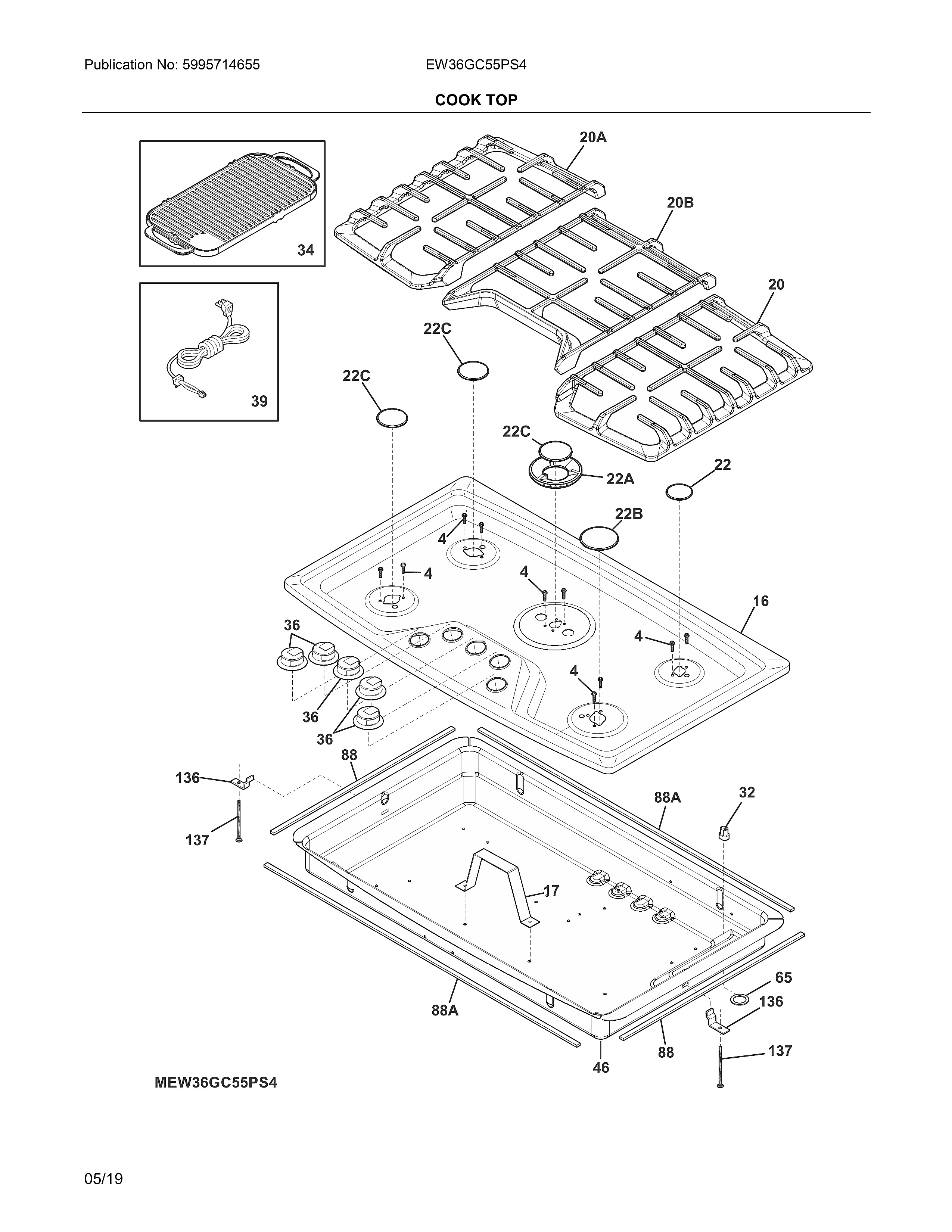 Electrolux EW36GC55PS4 cook top diagram