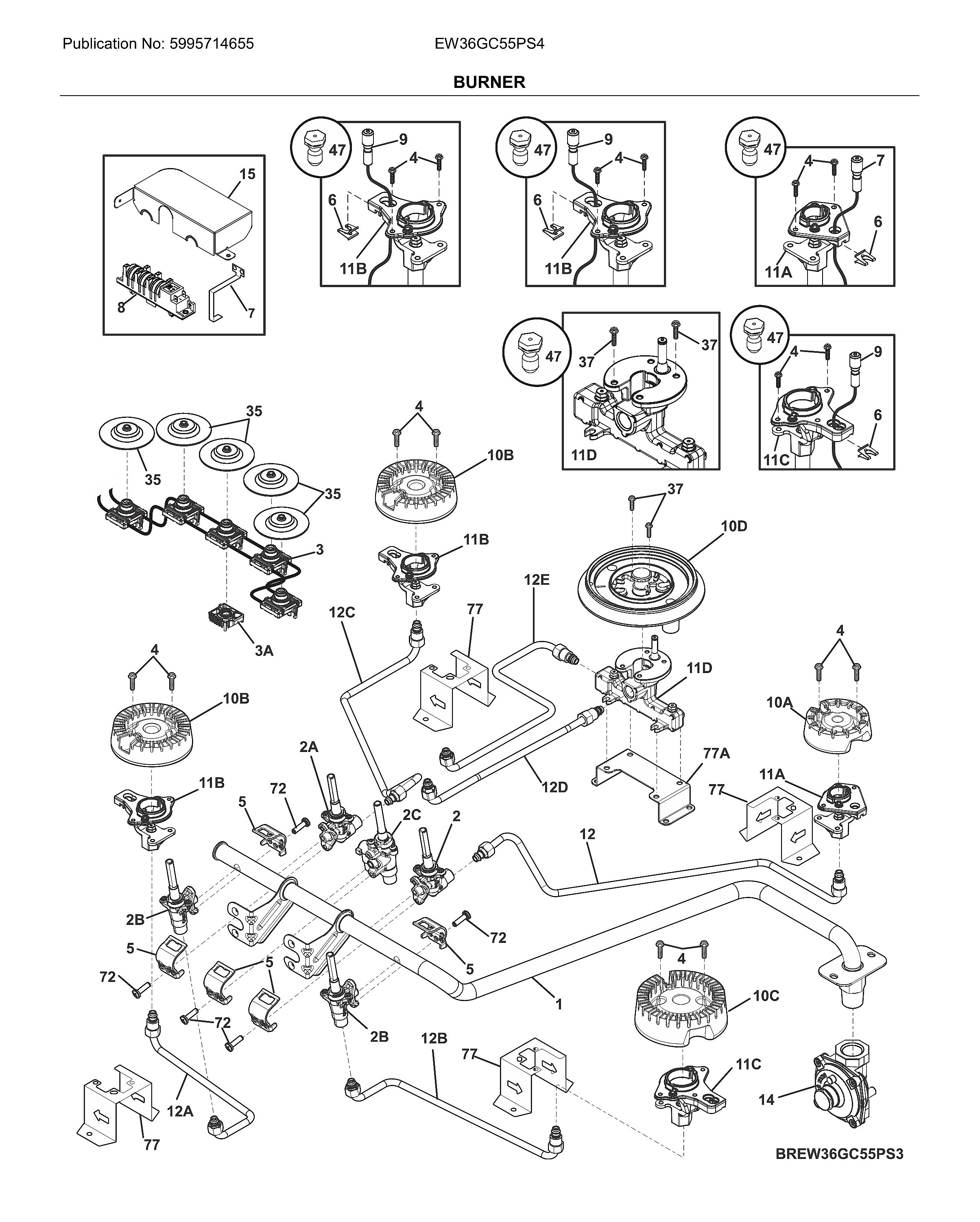 Electrolux EW36GC55PS4 burner diagram