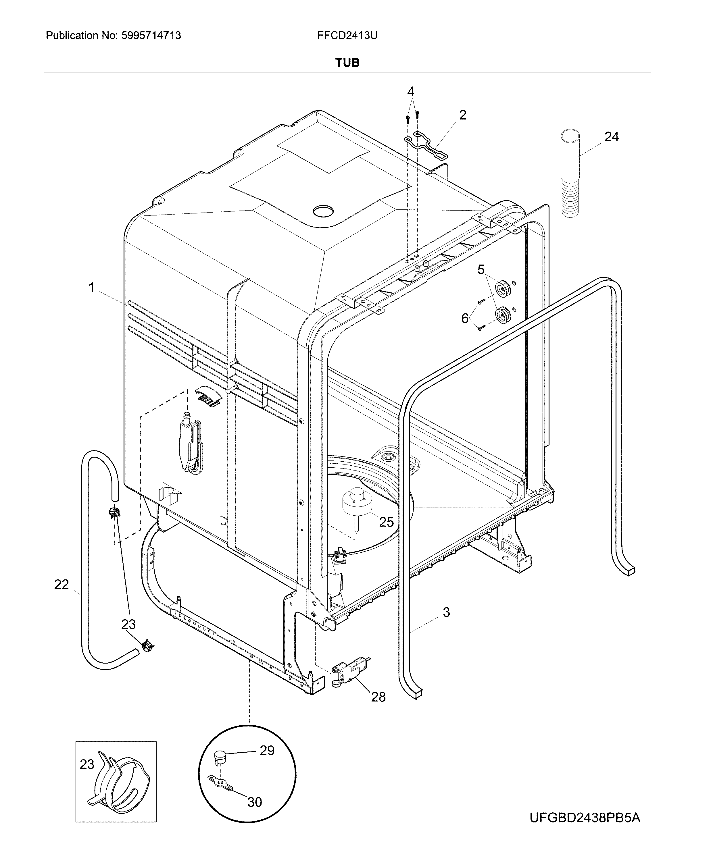 Frigidaire FFCD2413UW2A tub diagram