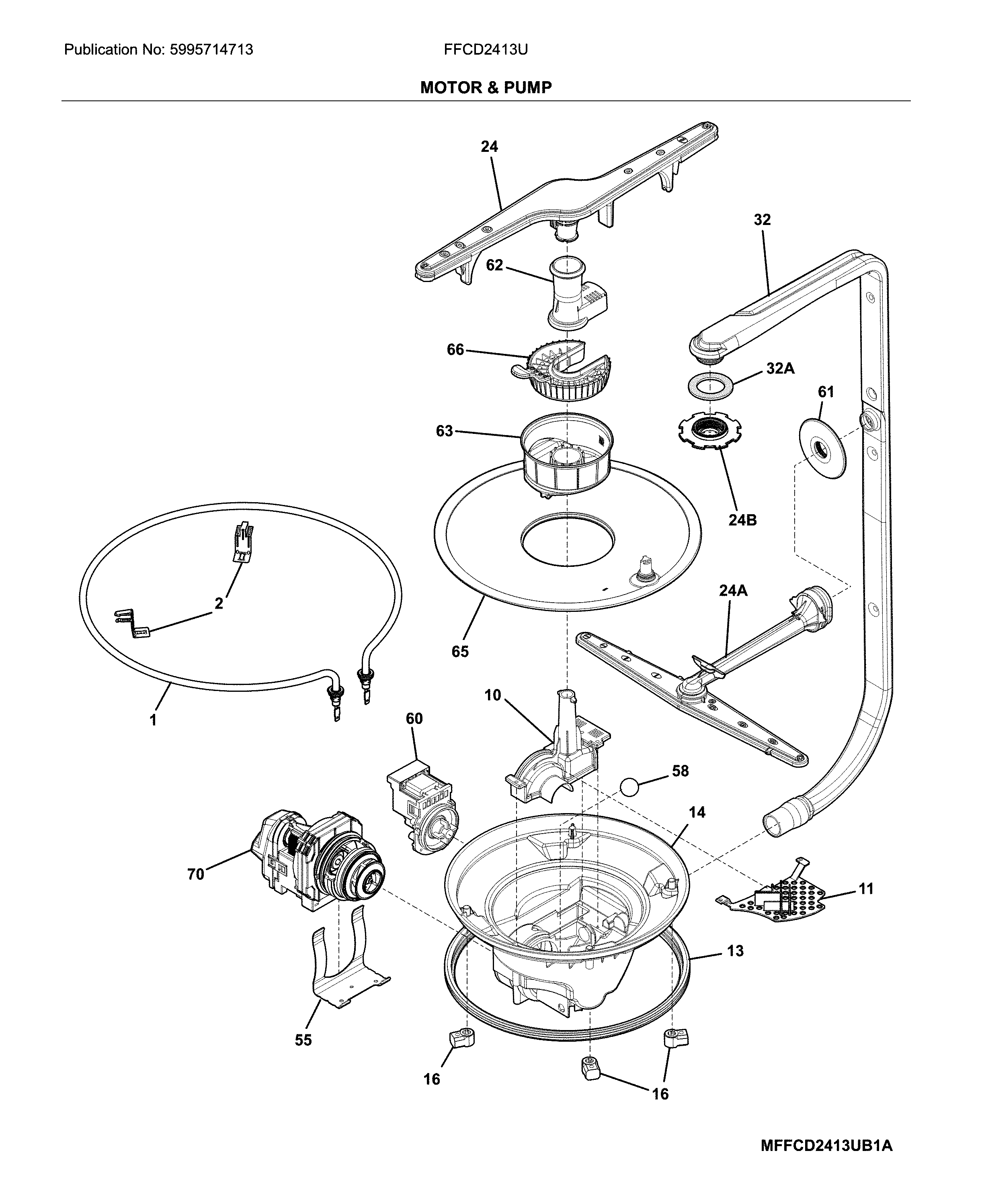 Frigidaire FFCD2413UW2A motor & pump diagram