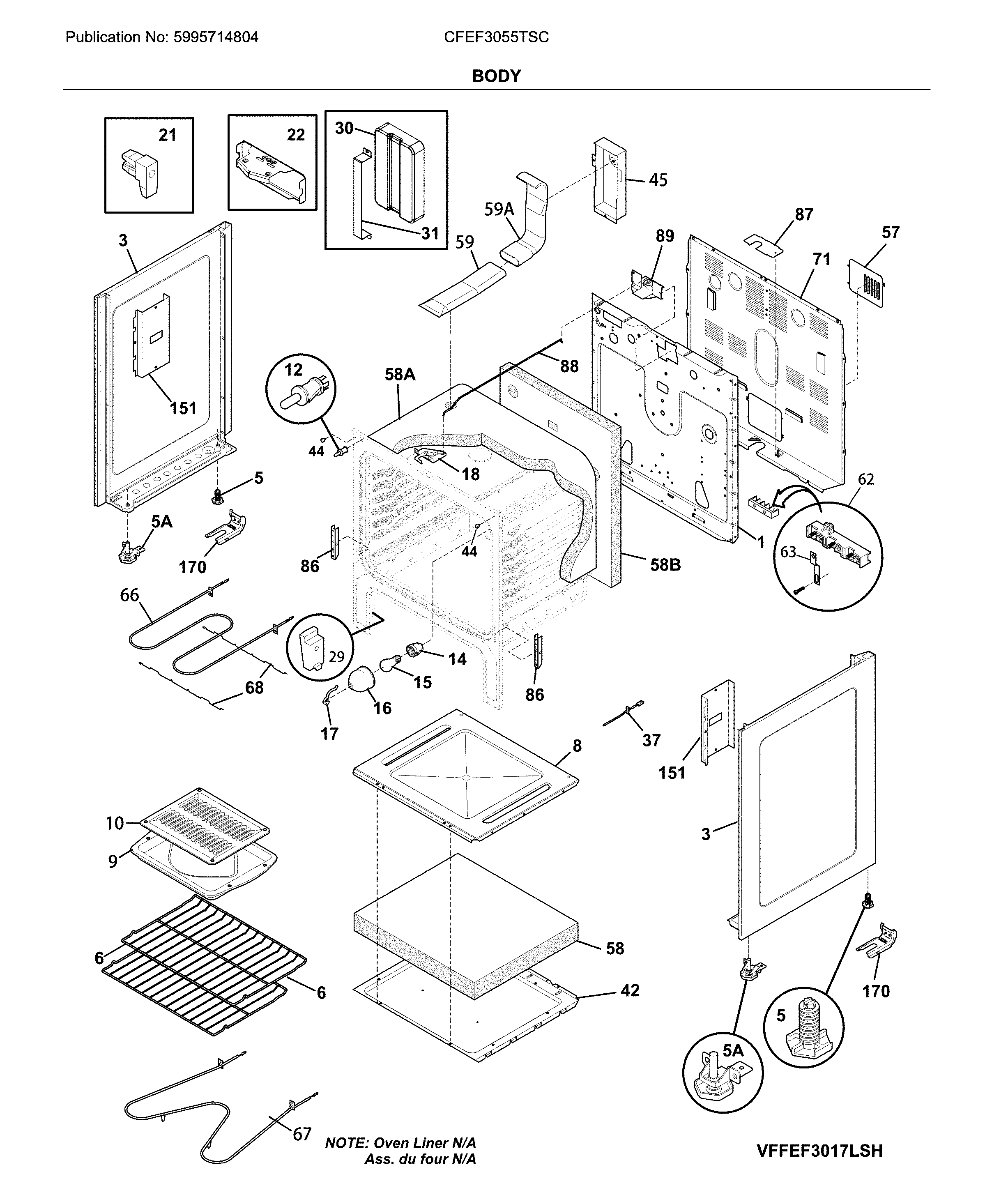 Frigidaire CFEF3055TSC body diagram