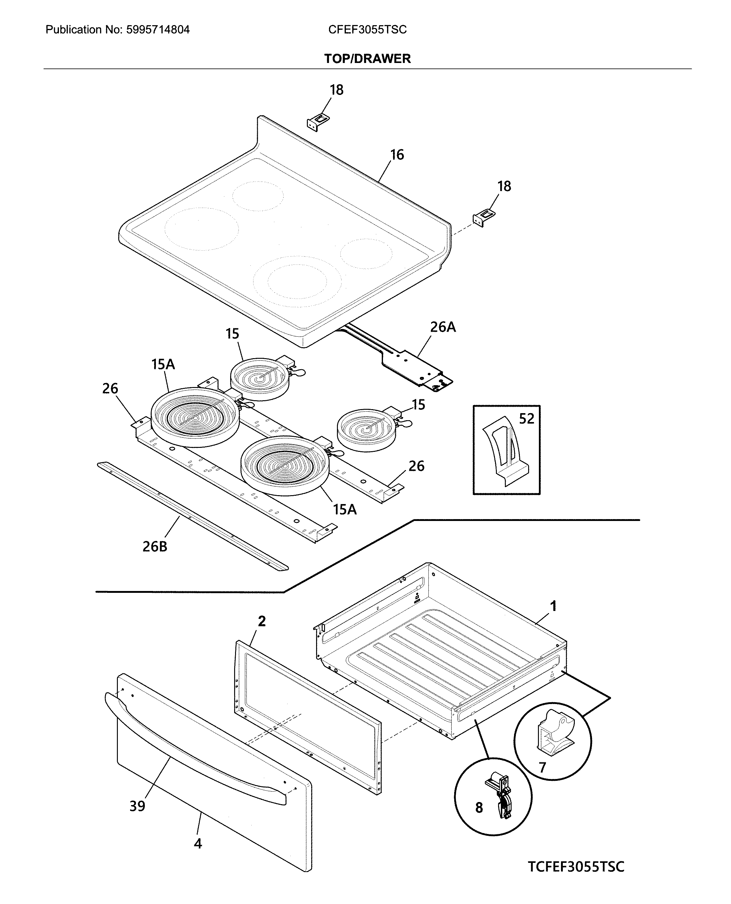 Frigidaire CFEF3055TSC top/drawer diagram