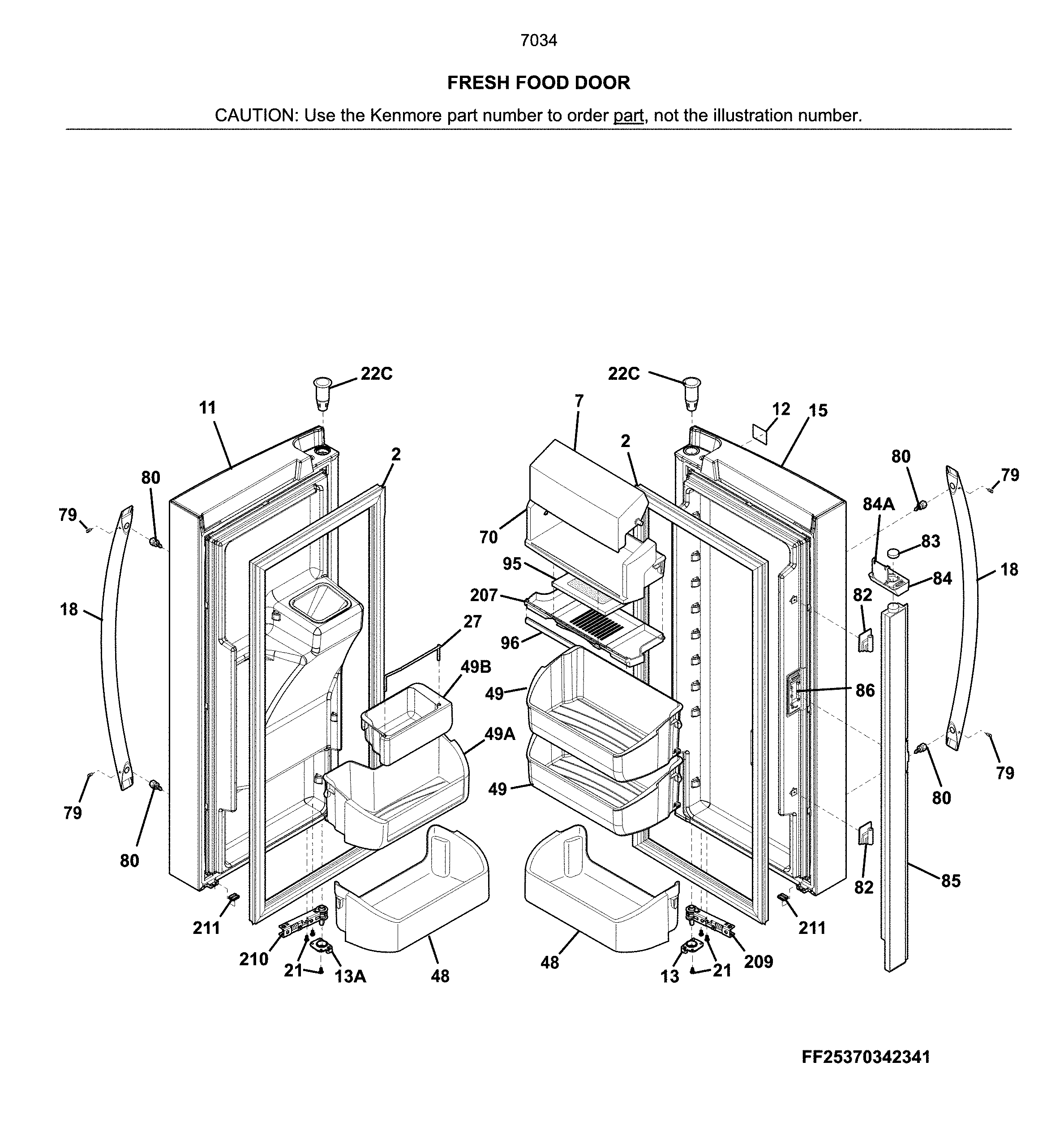 Kenmore 2537034941J fresh food door diagram