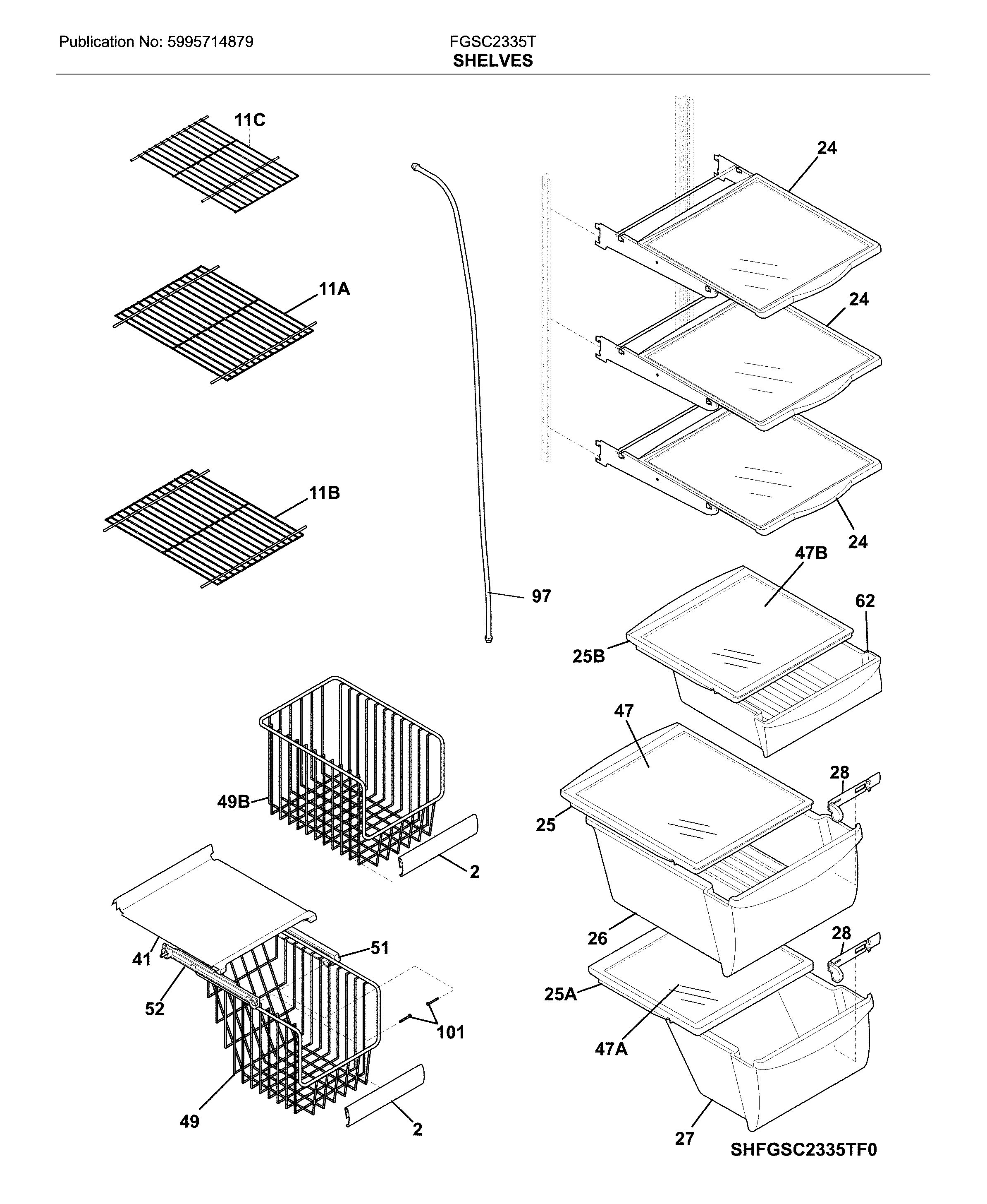 Frigidaire FGSC2335TD8 shelves diagram