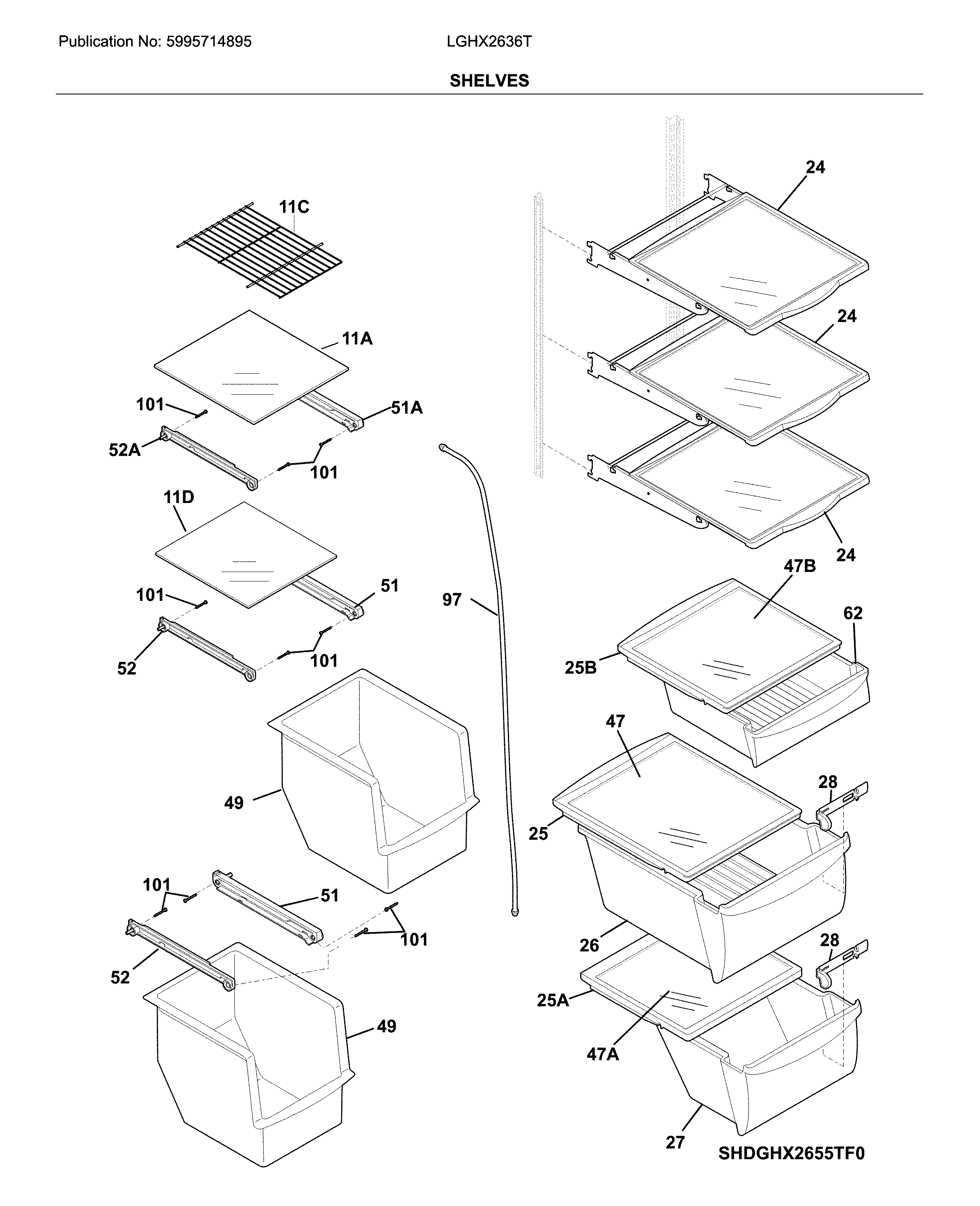Frigidaire LGHX2636TD8 shelves diagram
