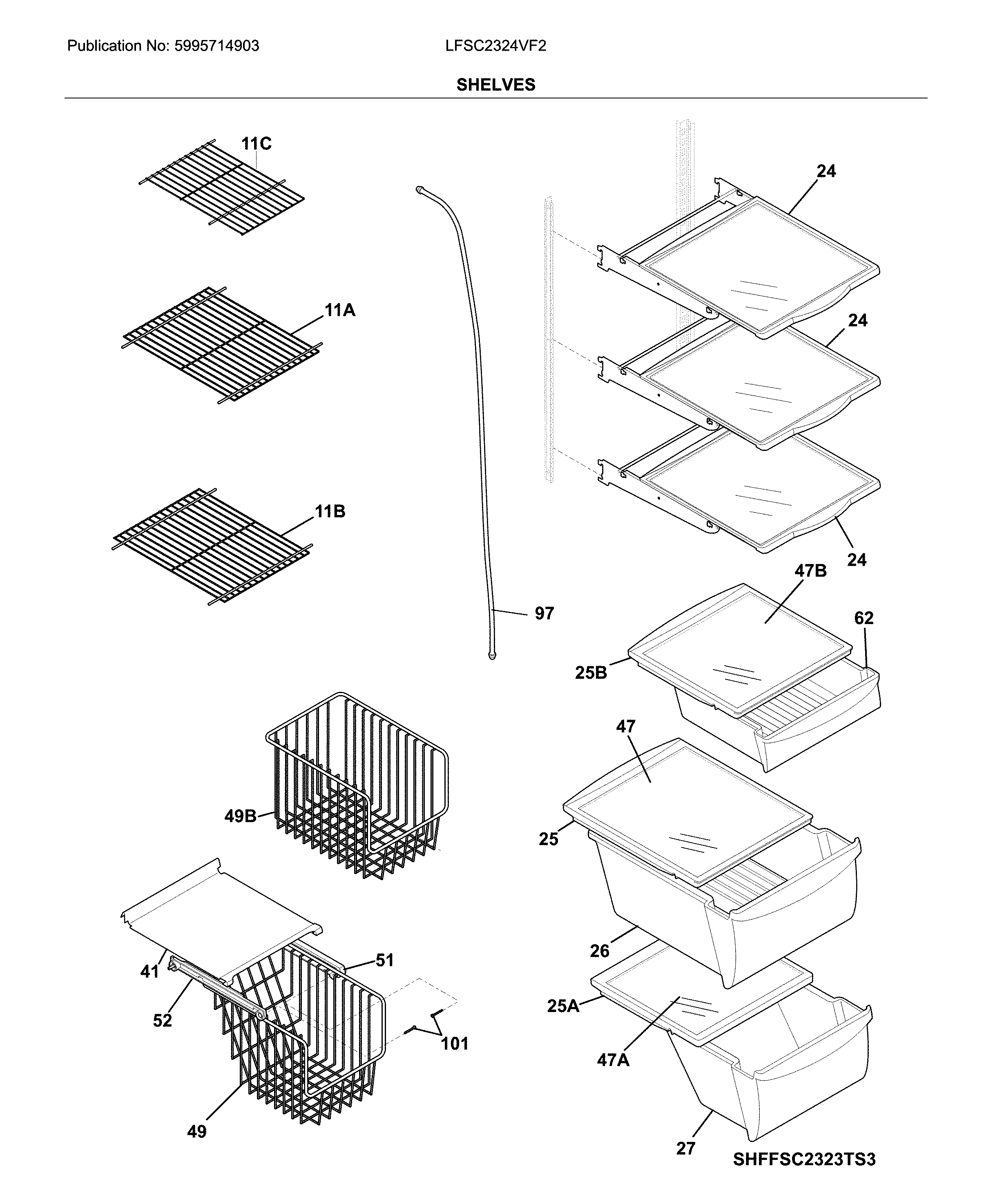 Frigidaire LFSC2324VF2 shelves diagram