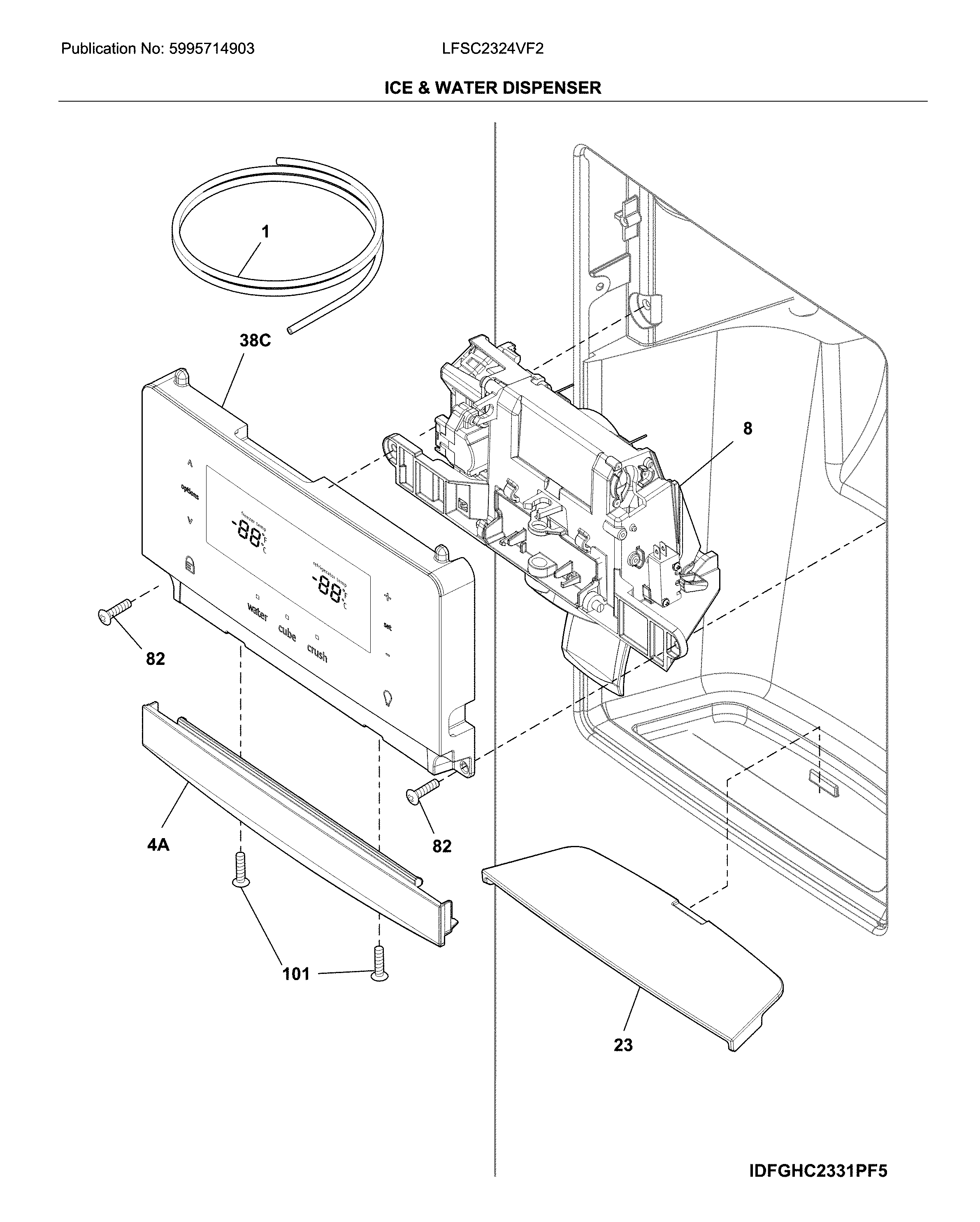 Frigidaire LFSC2324VF2 dispenser diagram