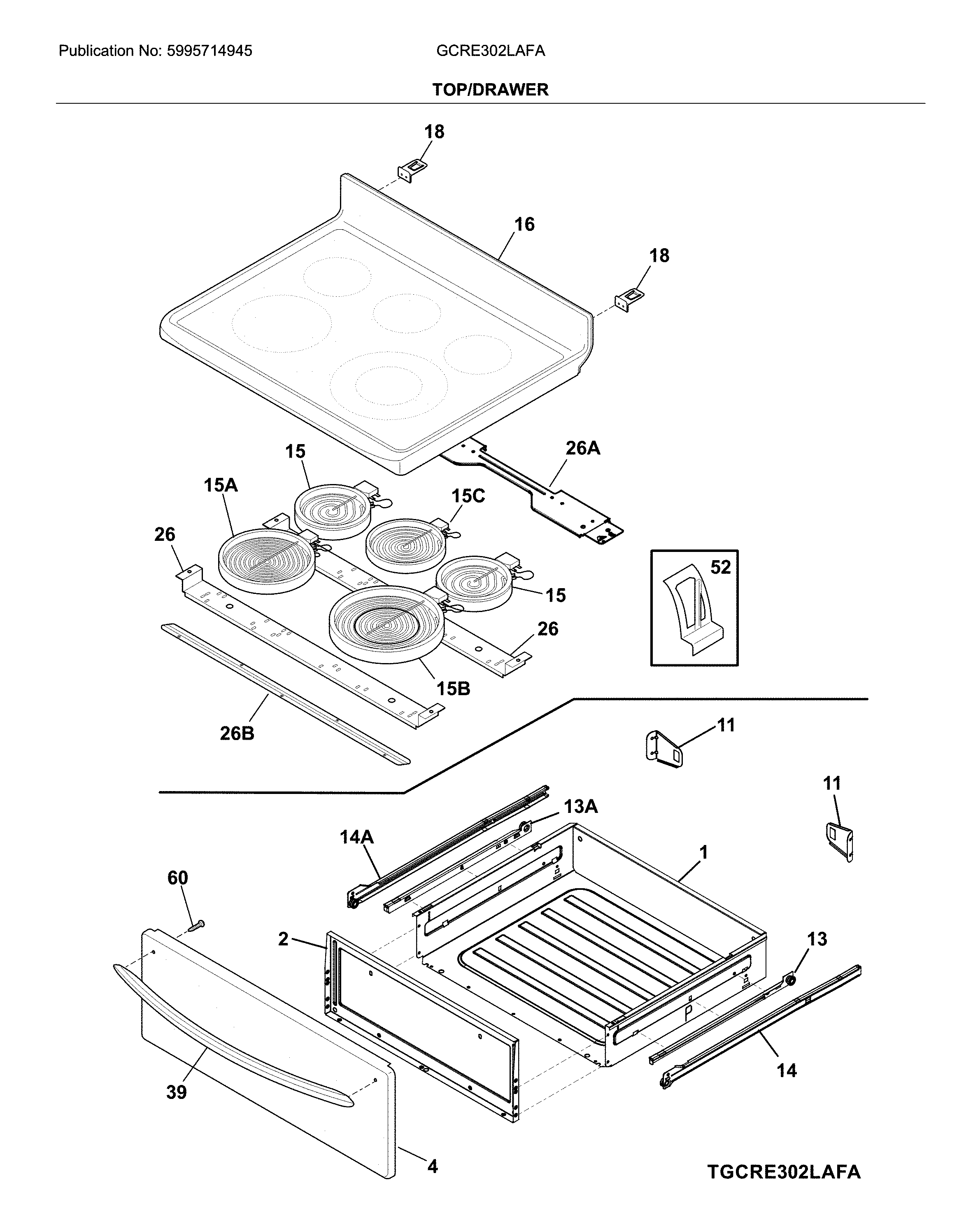 Frigidaire GCRE302LAFA top/drawer diagram