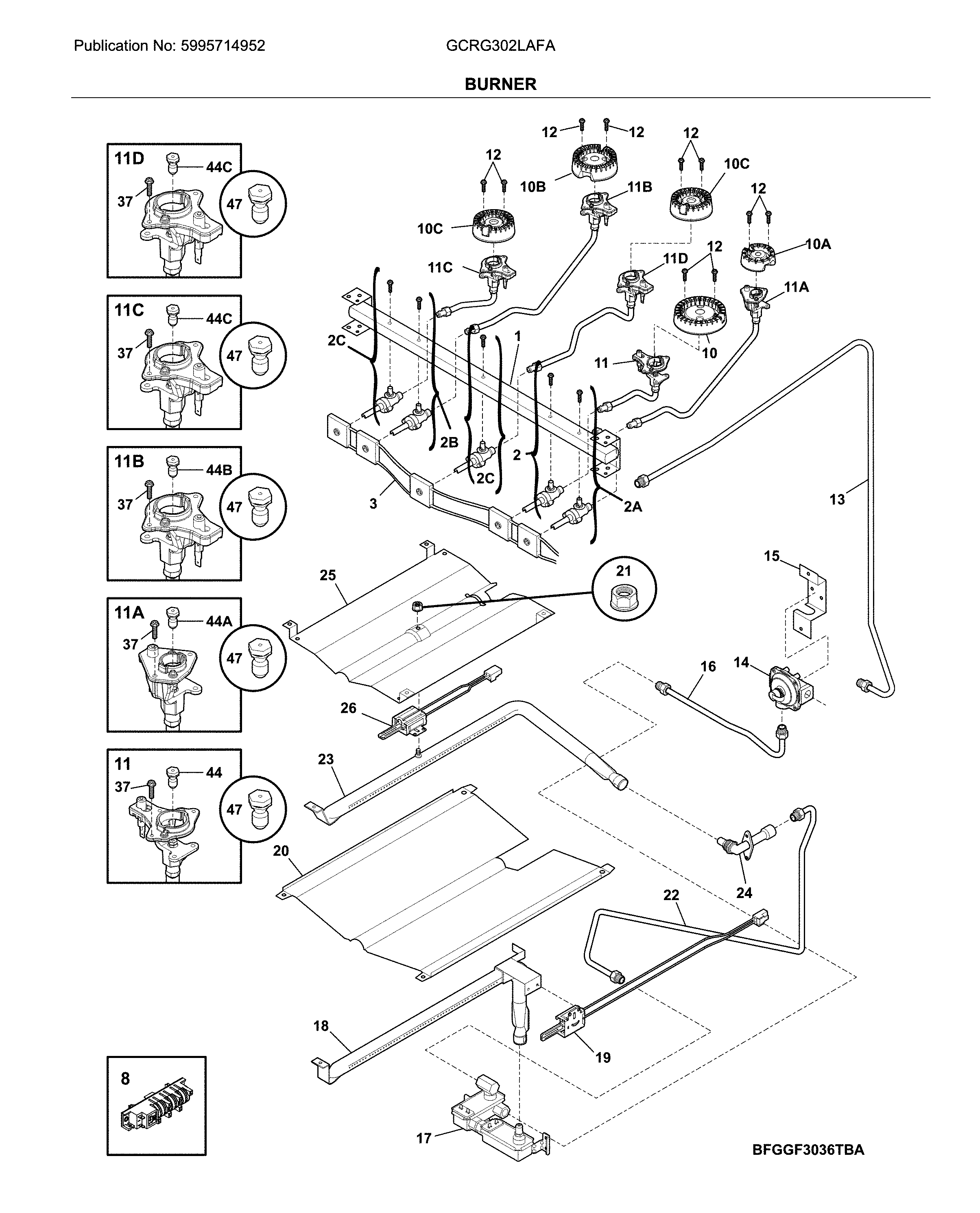 Frigidaire GCRG302LAFA burner diagram