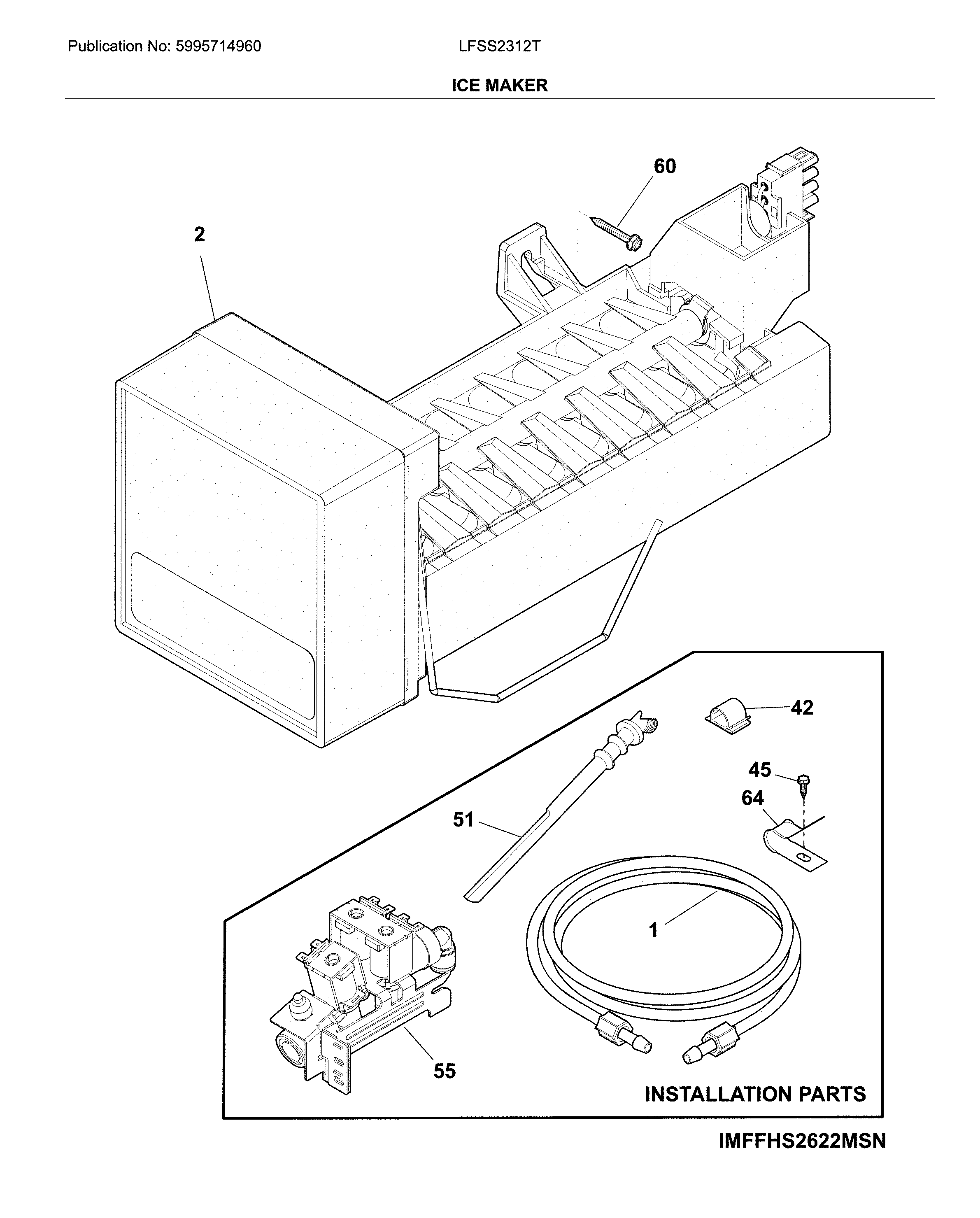Frigidaire LFSS2312TF1 ice maker diagram