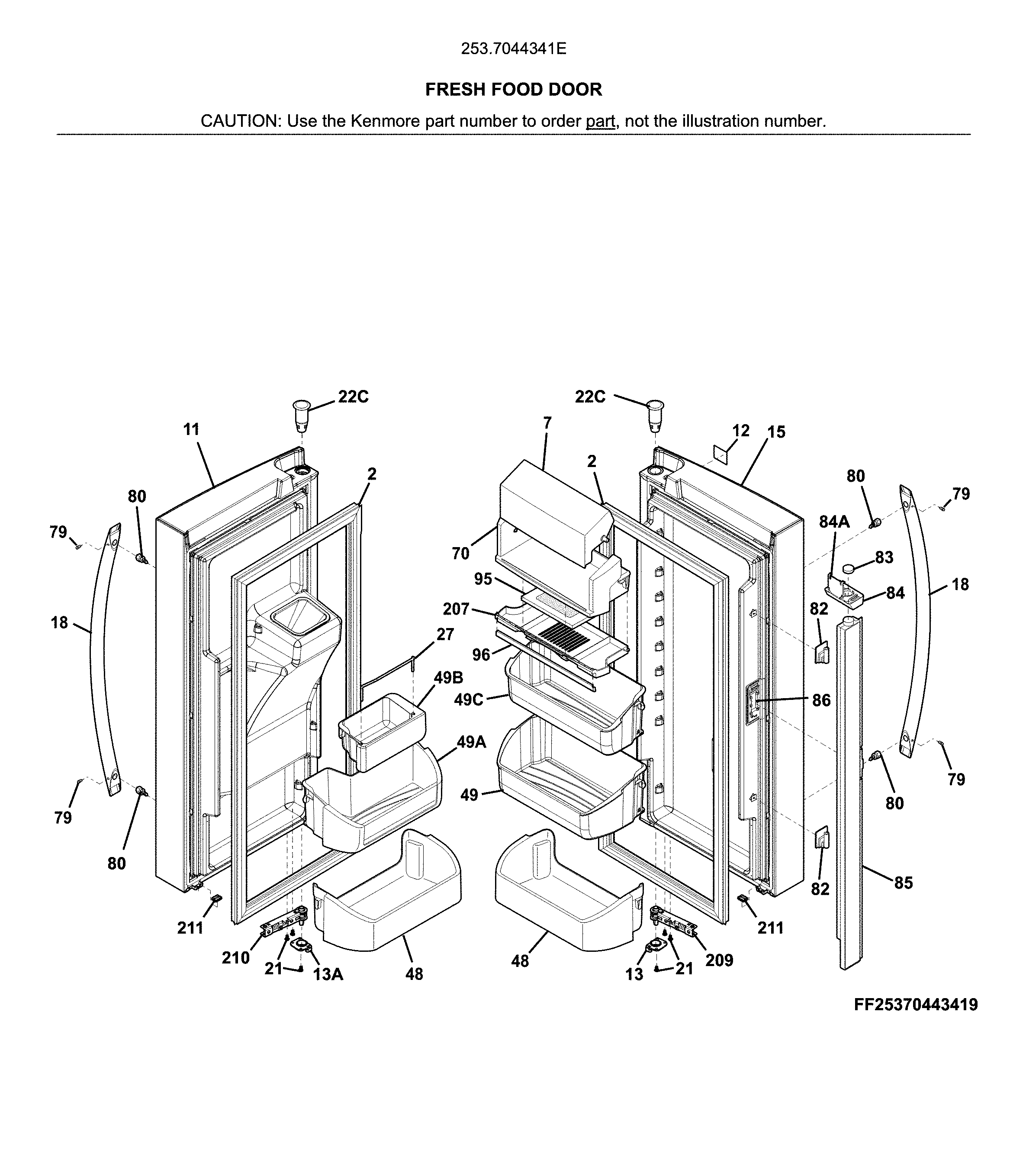 Kenmore 2537044341E fresh food door diagram
