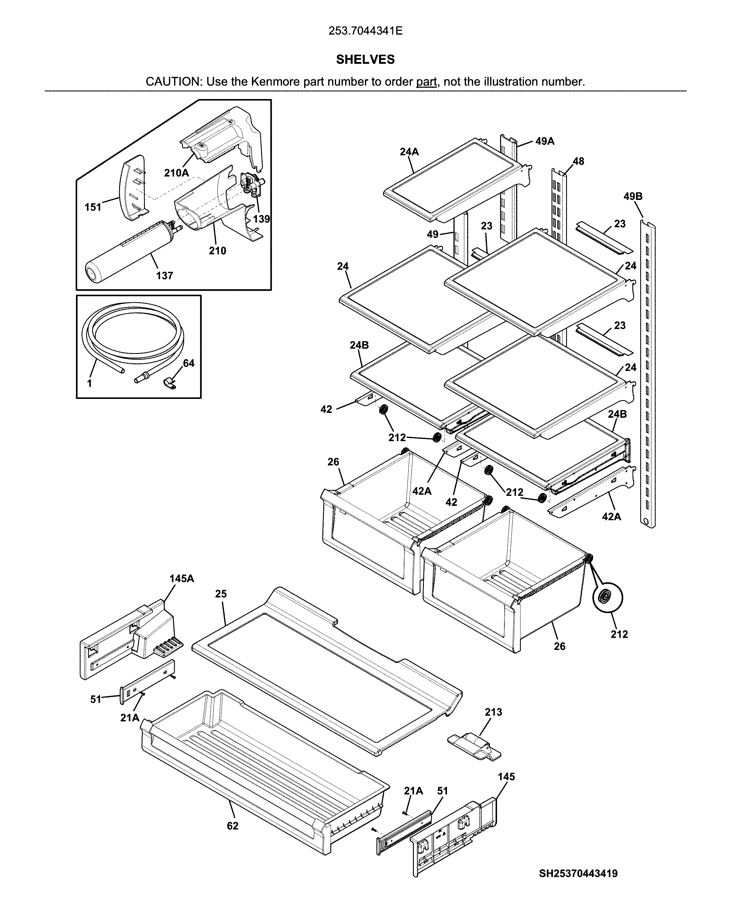 Kenmore 2537044341E shelves diagram