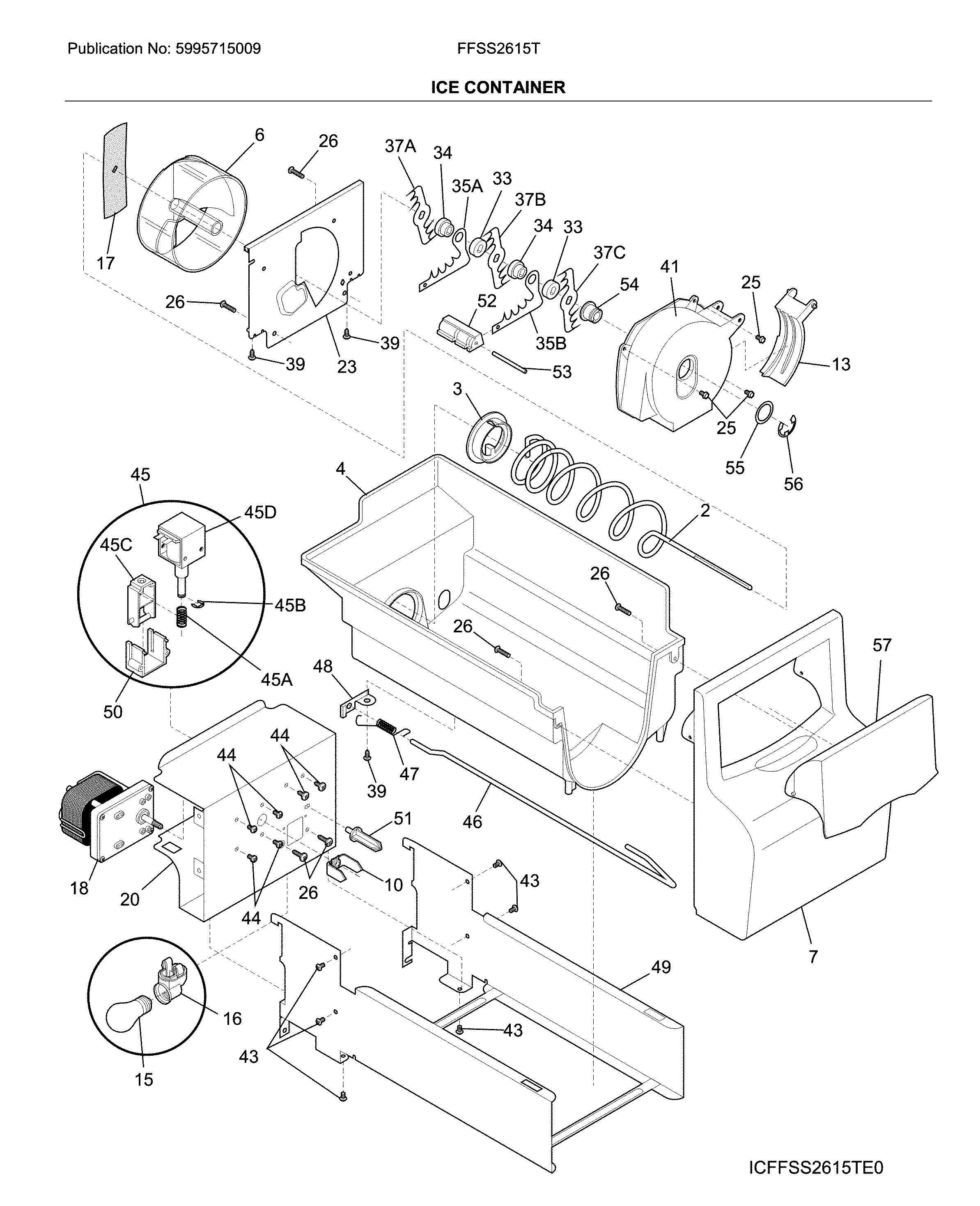 Frigidaire FFSS2615TD1 ice container diagram
