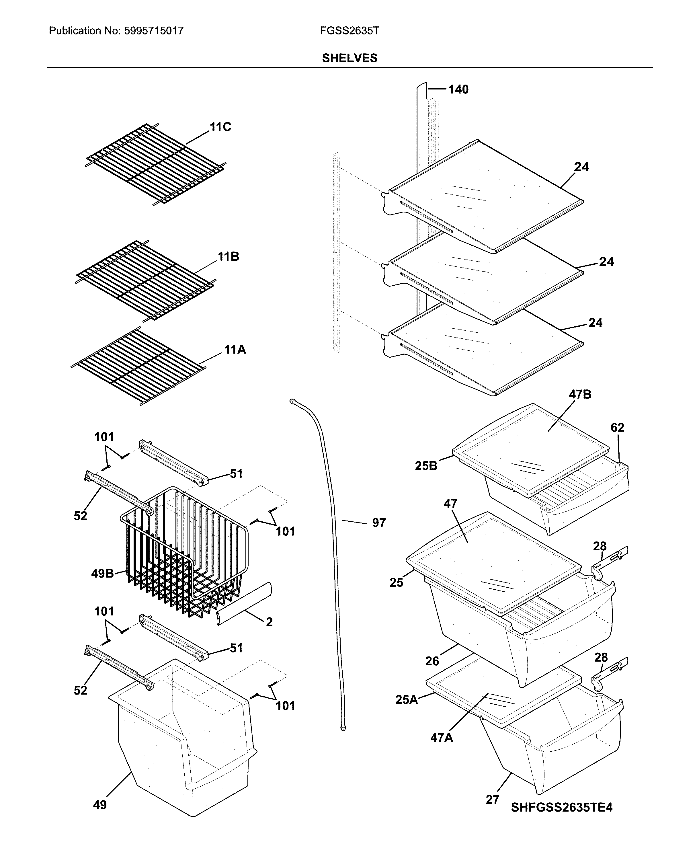 Frigidaire FGSS2635TF7 shelves diagram