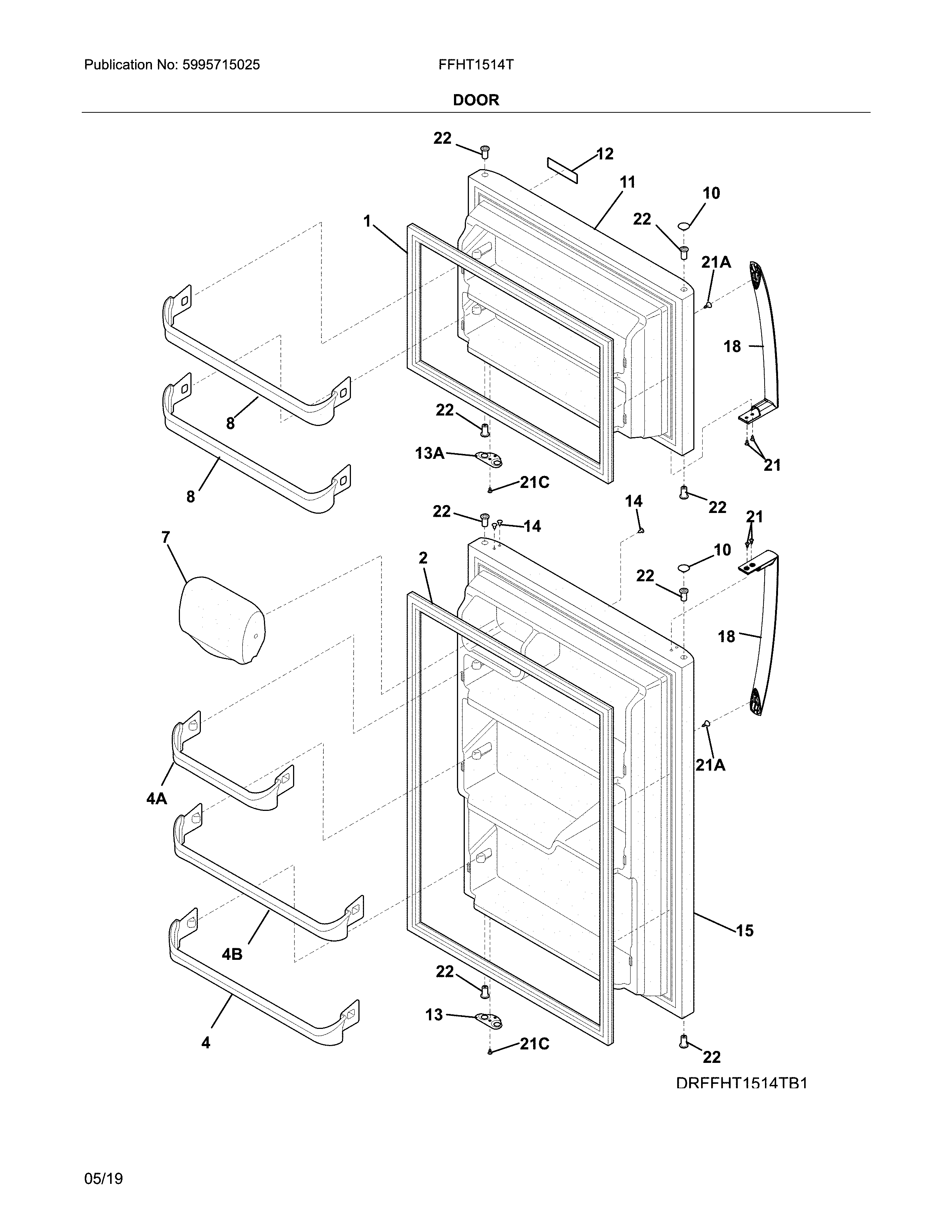 Frigidaire FFHT1514TS4 doors diagram