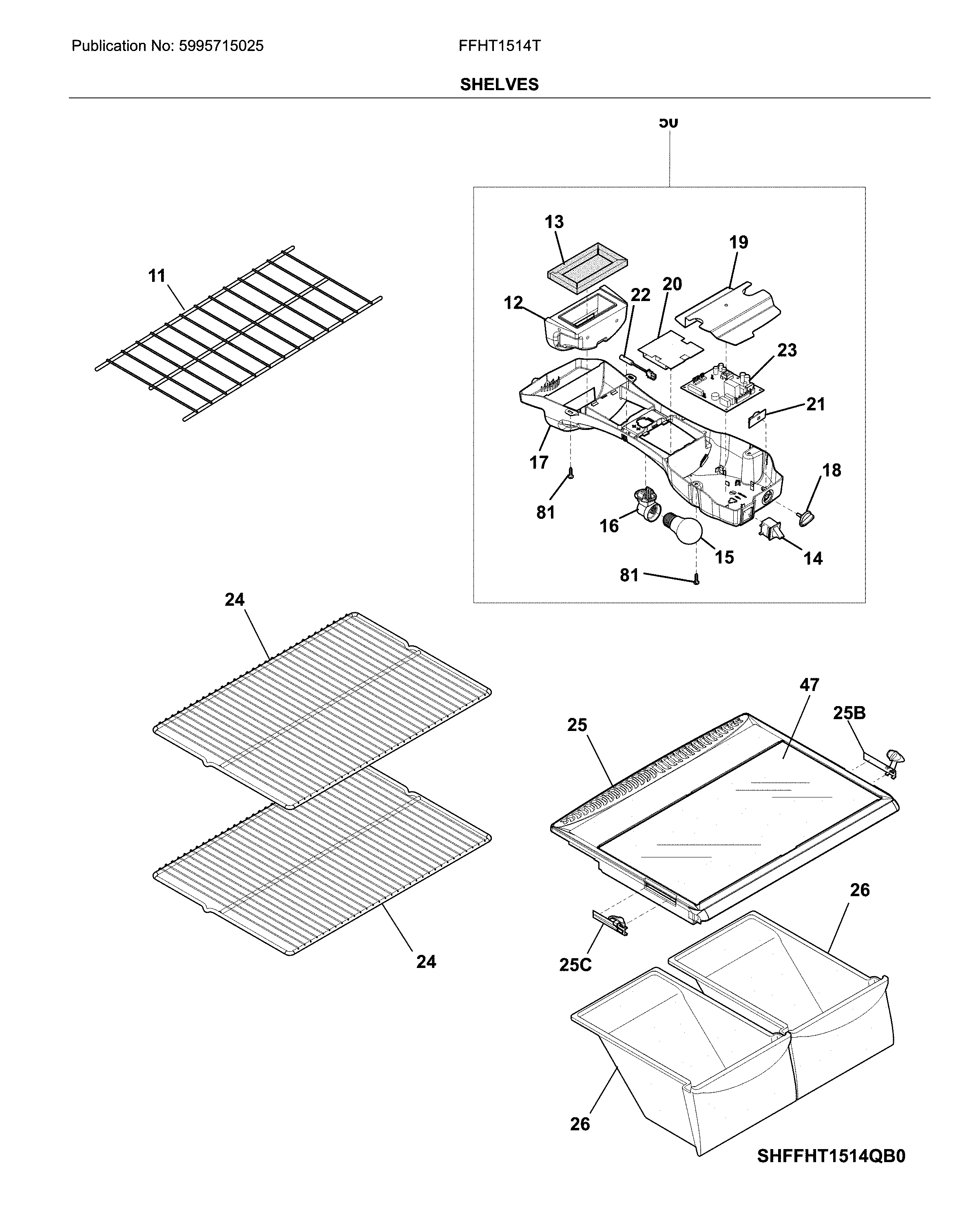 Frigidaire FFHT1514TS4 shelves diagram