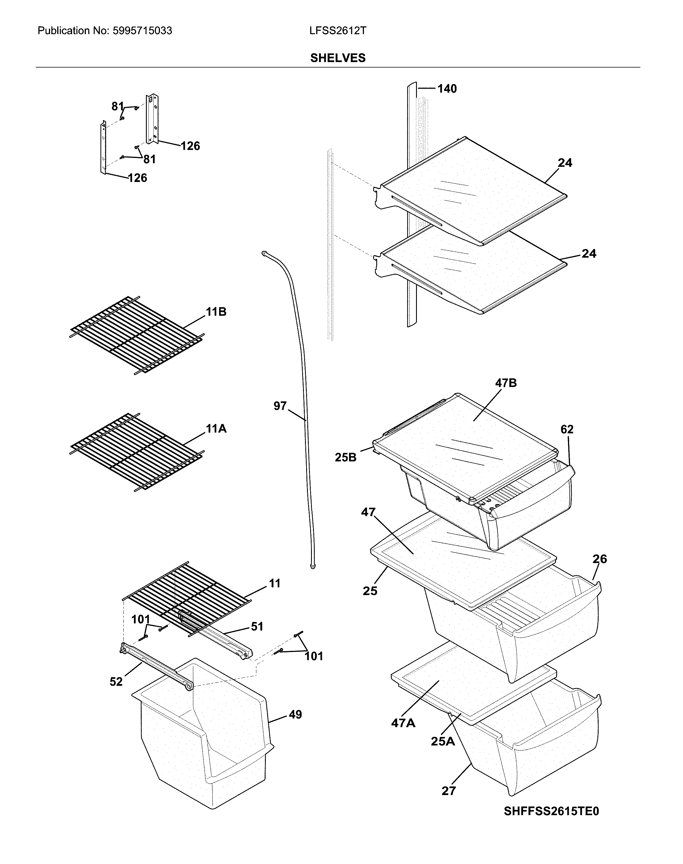 Frigidaire LFSS2612TE1 shelves diagram