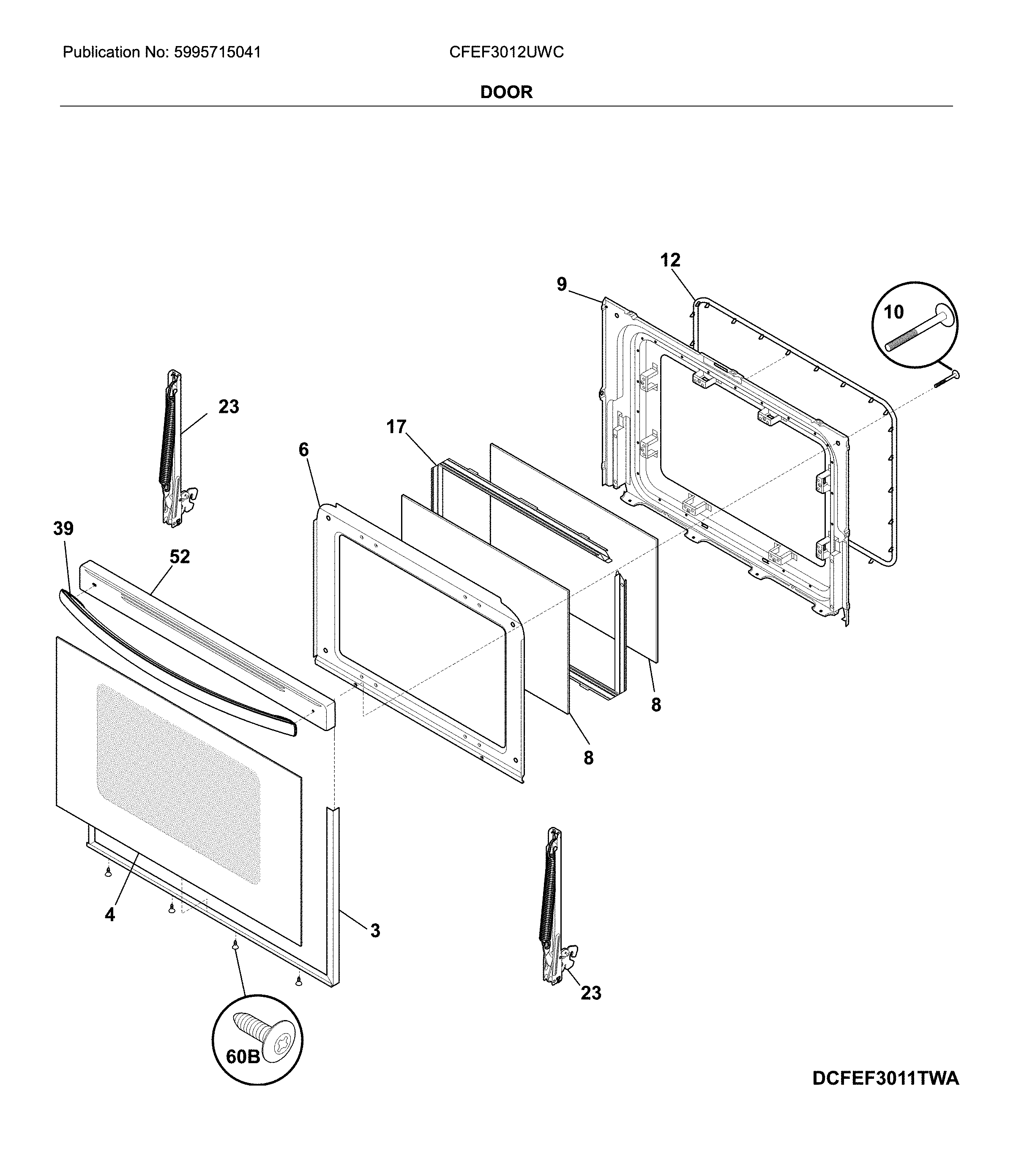Frigidaire CFEF3012UWC door diagram