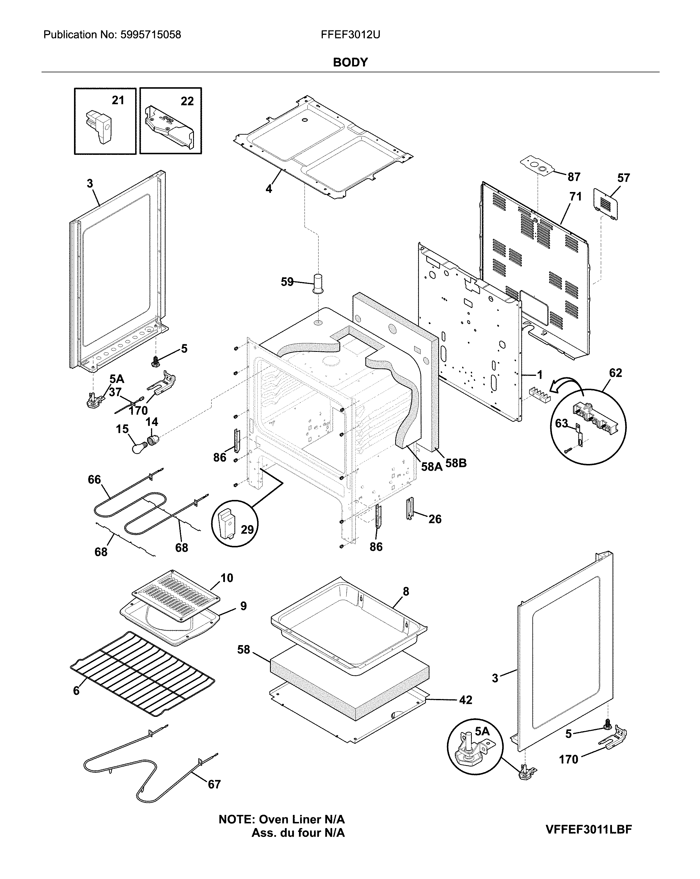 Frigidaire FFEF3012UWC body diagram