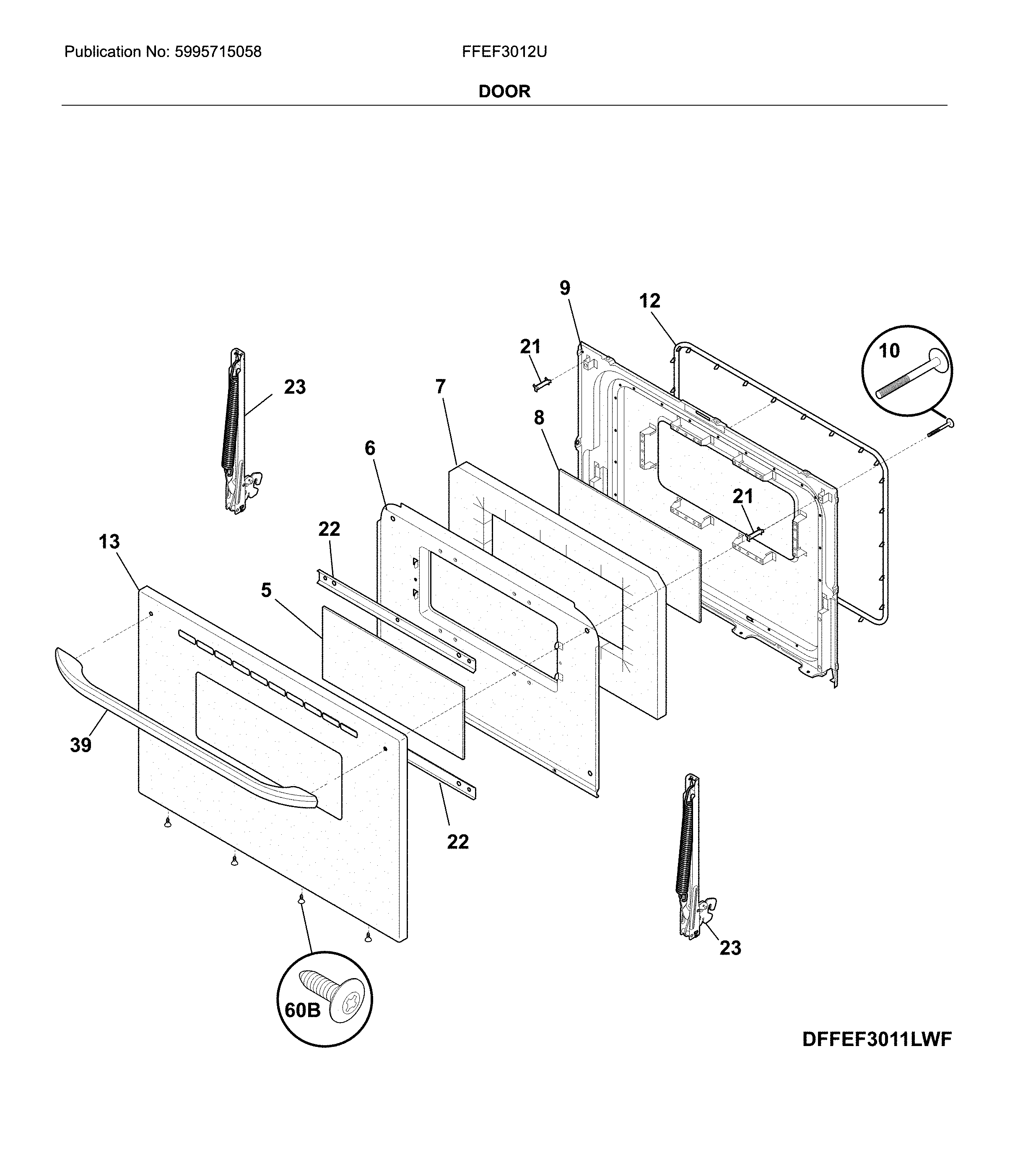 Frigidaire FFEF3012UWC door diagram