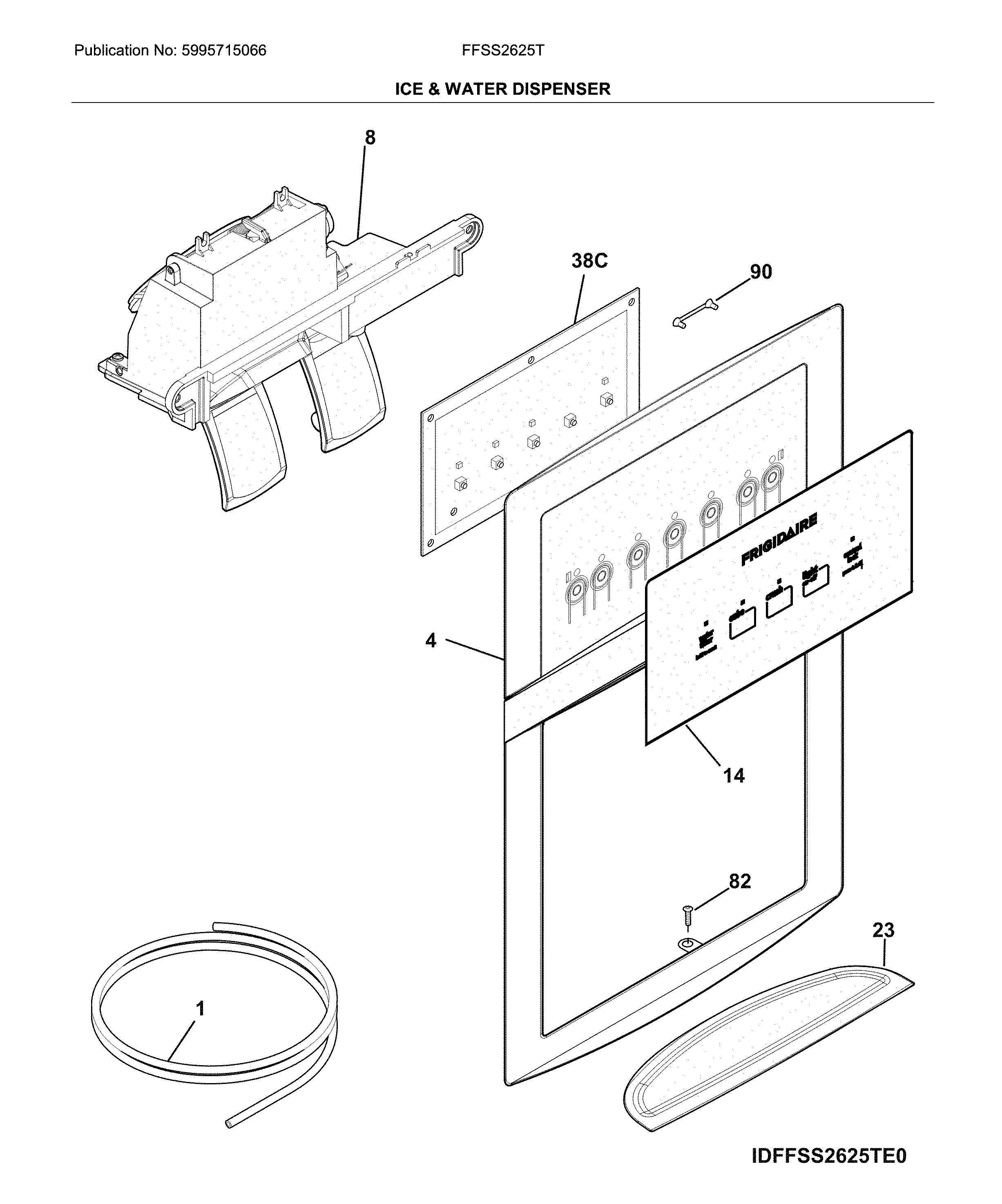 Frigidaire FFSS2625TE1 ice & water dispenser diagram