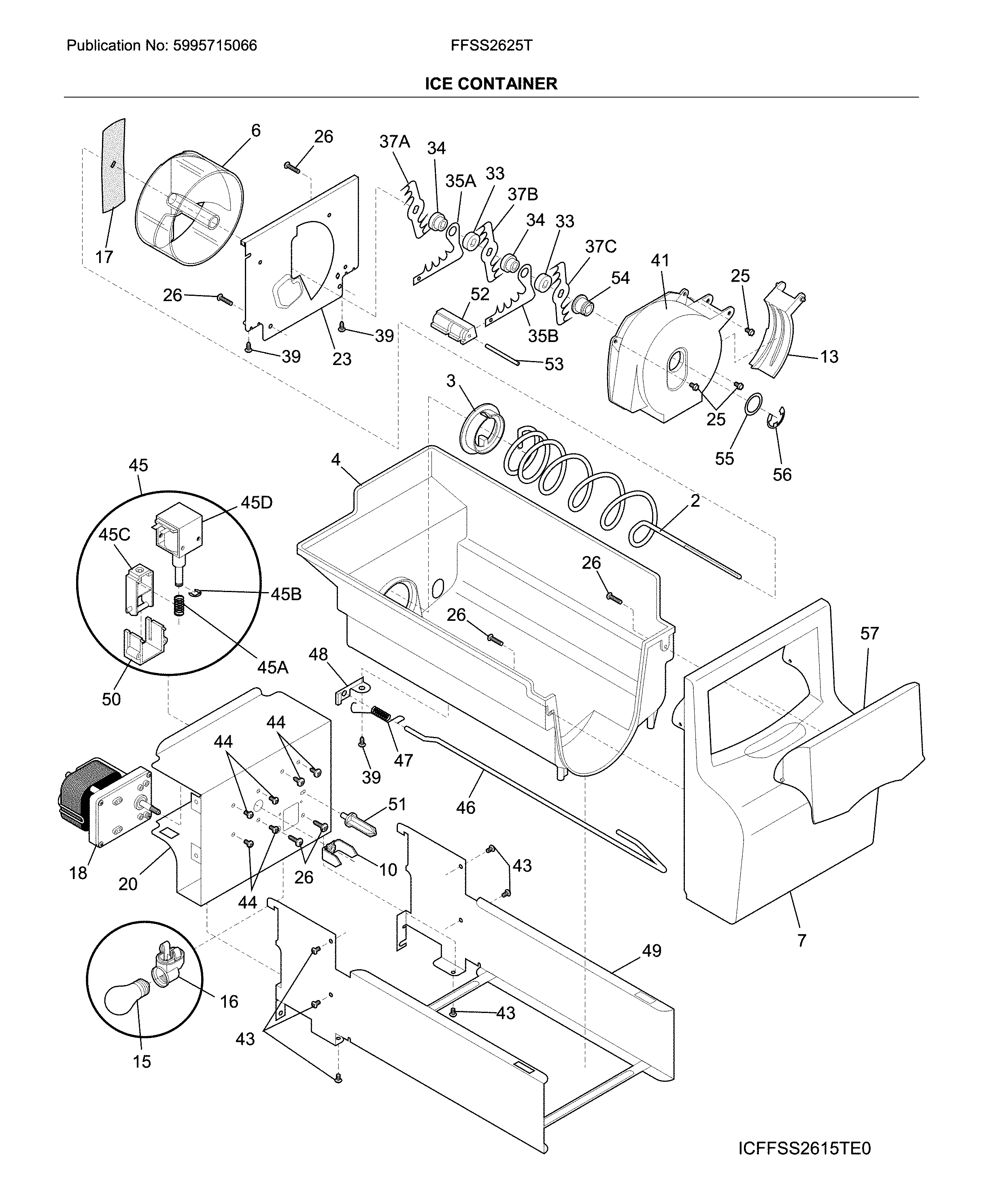 Frigidaire FFSS2625TE1 ice container diagram