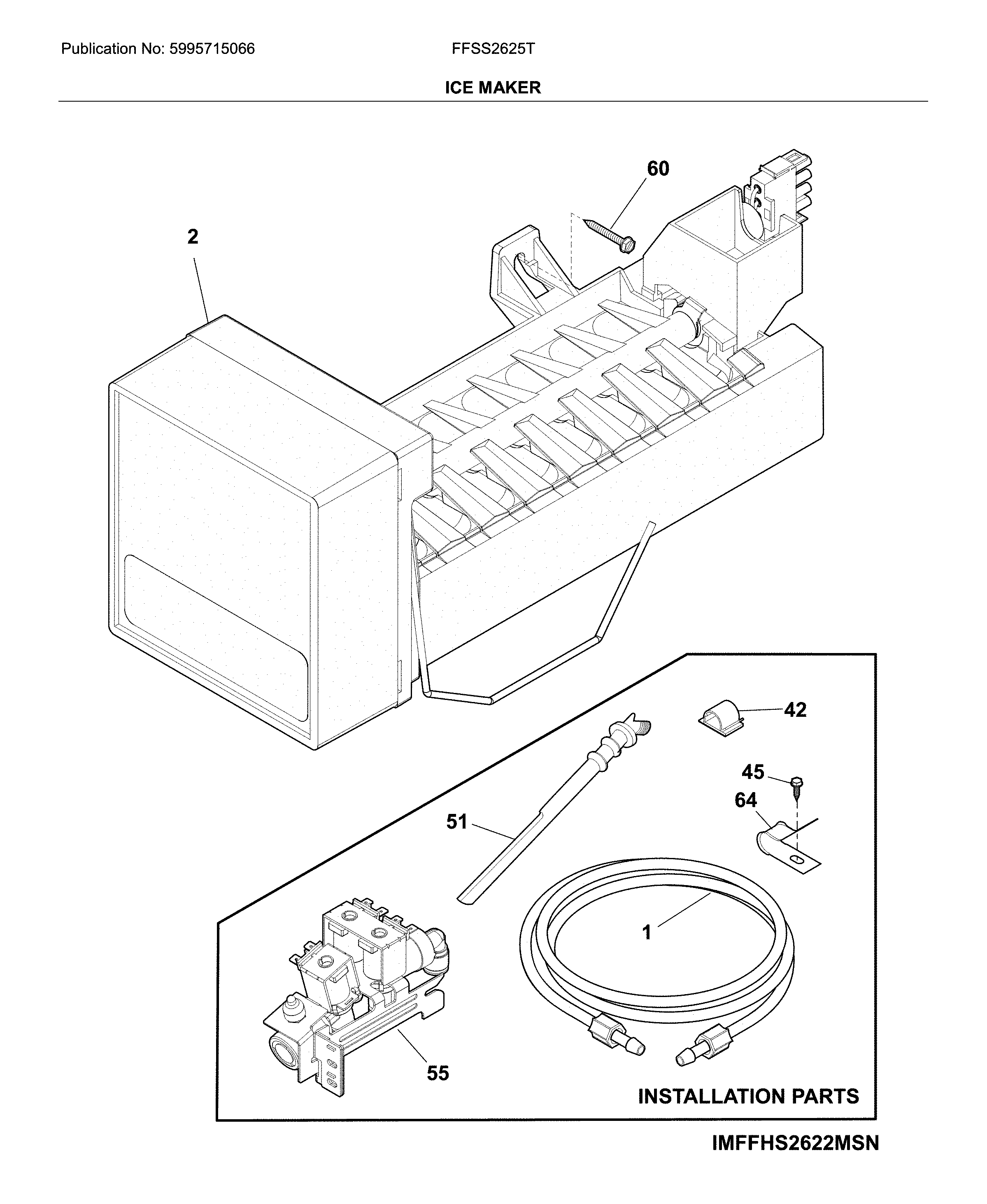 Frigidaire FFSS2625TE1 ice maker diagram