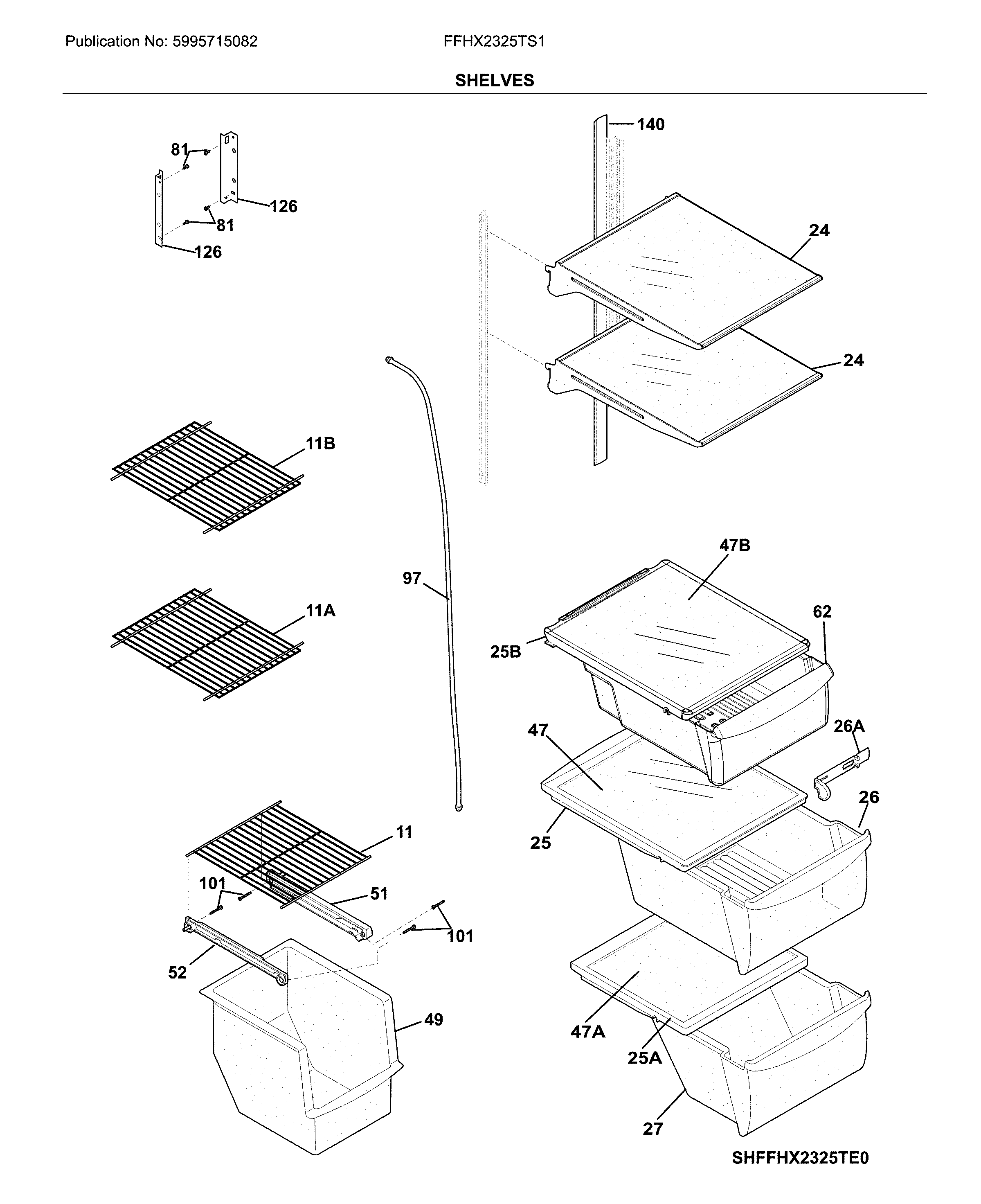 Frigidaire FFHX2325TS1 shelves diagram