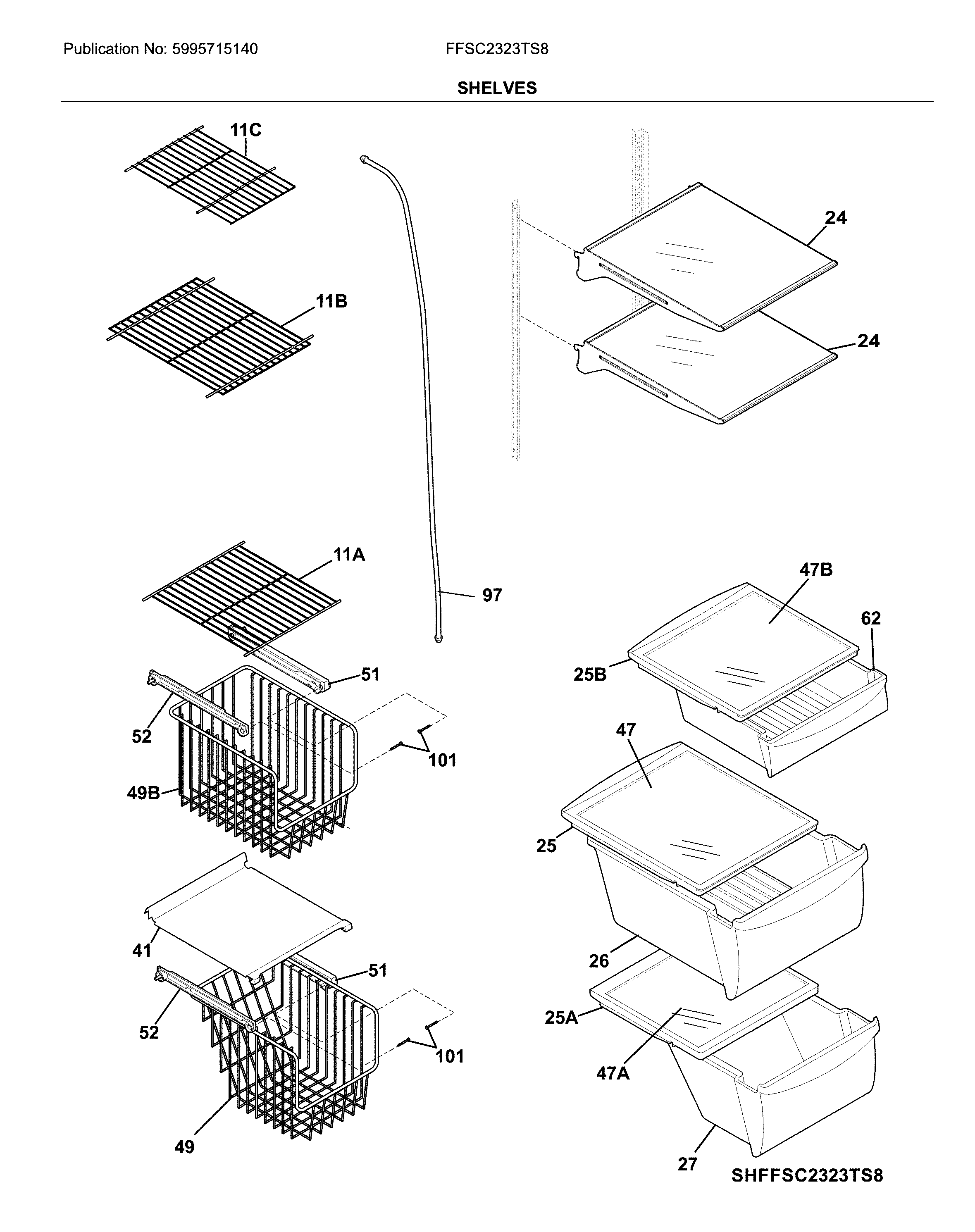 Frigidaire FFSC2323TS8 shelves diagram