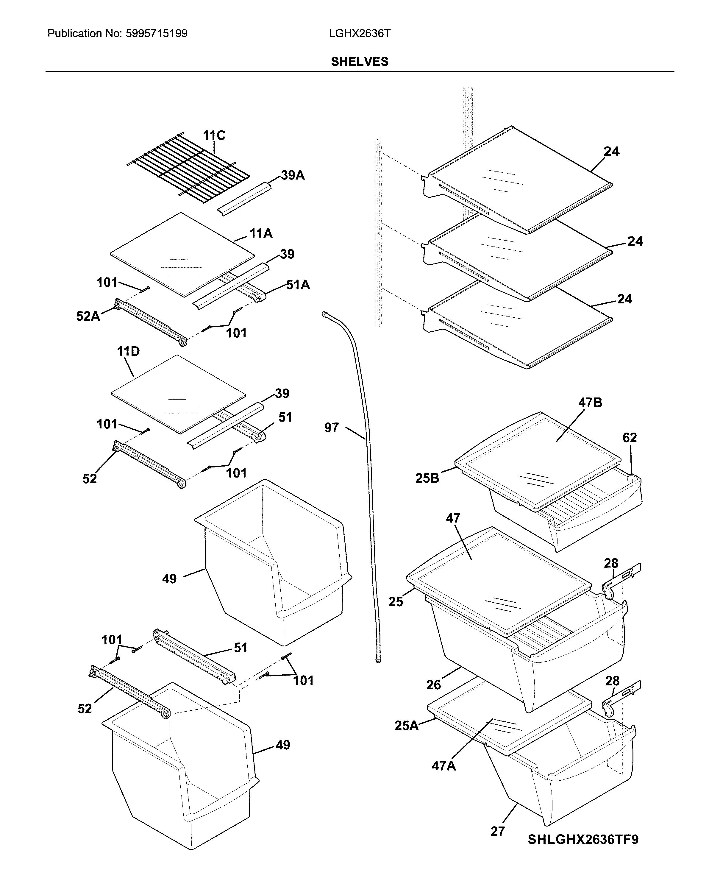 Frigidaire LGHX2636TD9 shelves diagram