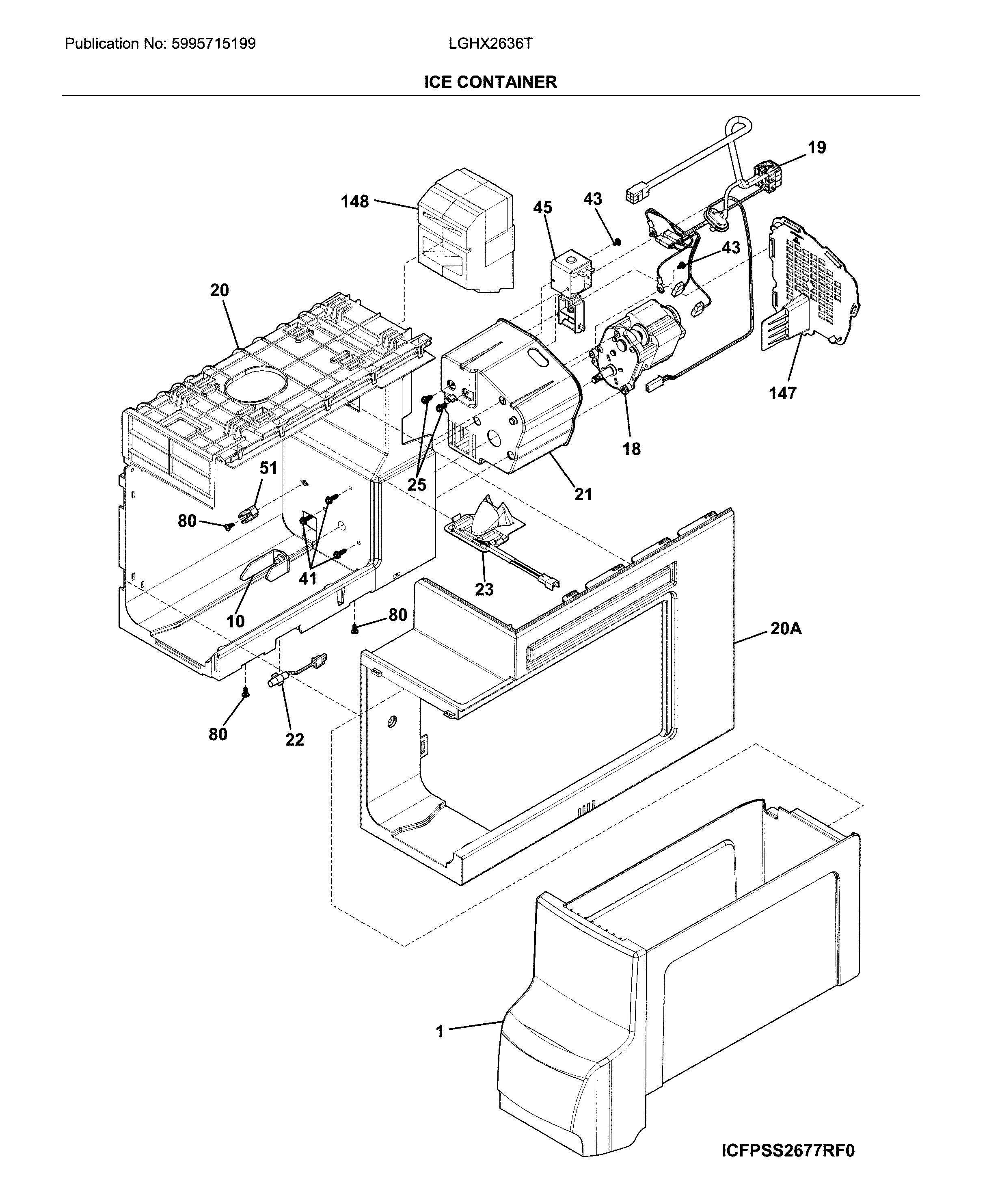Frigidaire LGHX2636TD9 ice container diagram