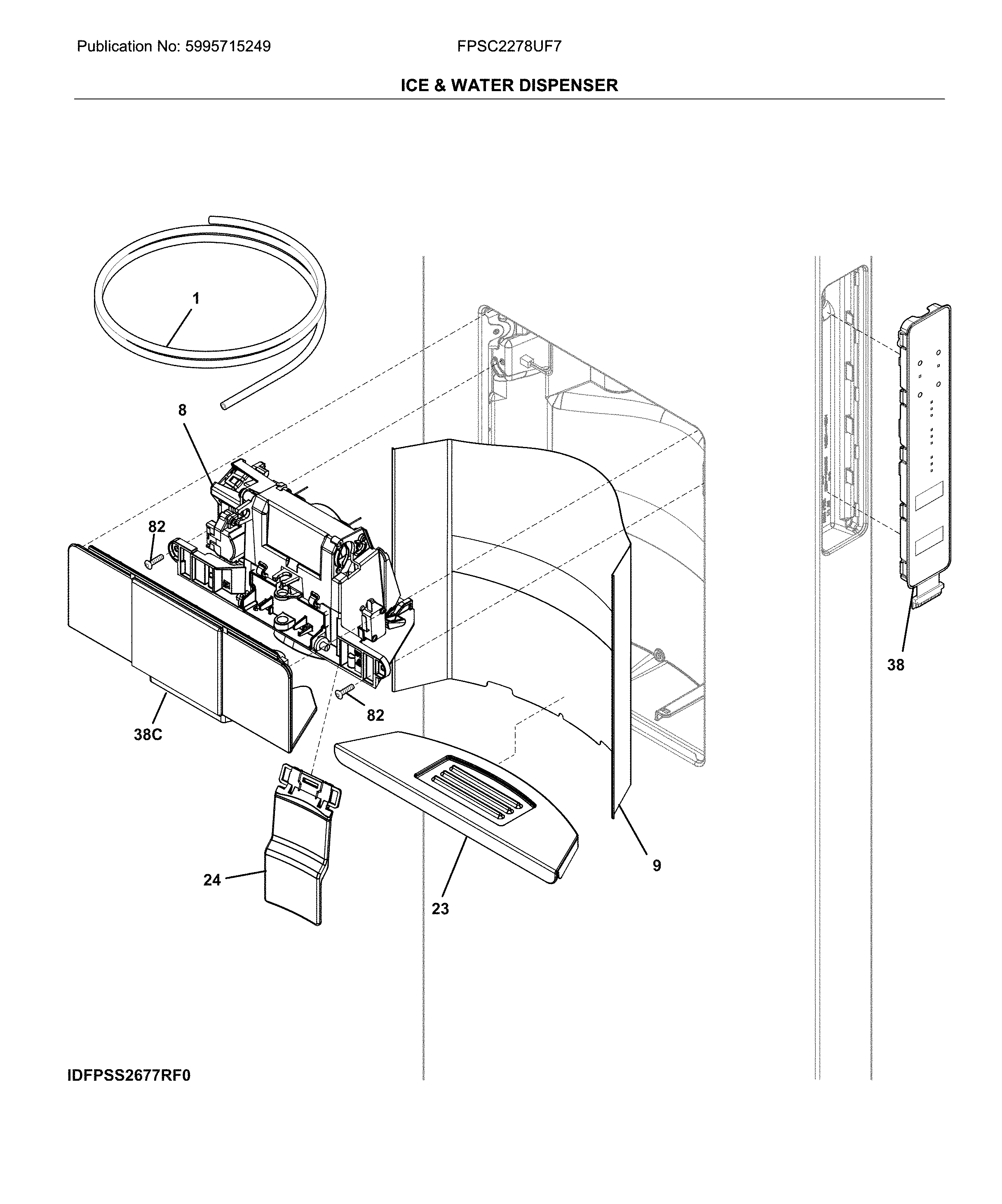 Frigidaire FPSC2278UF7 ice & water dispenser diagram