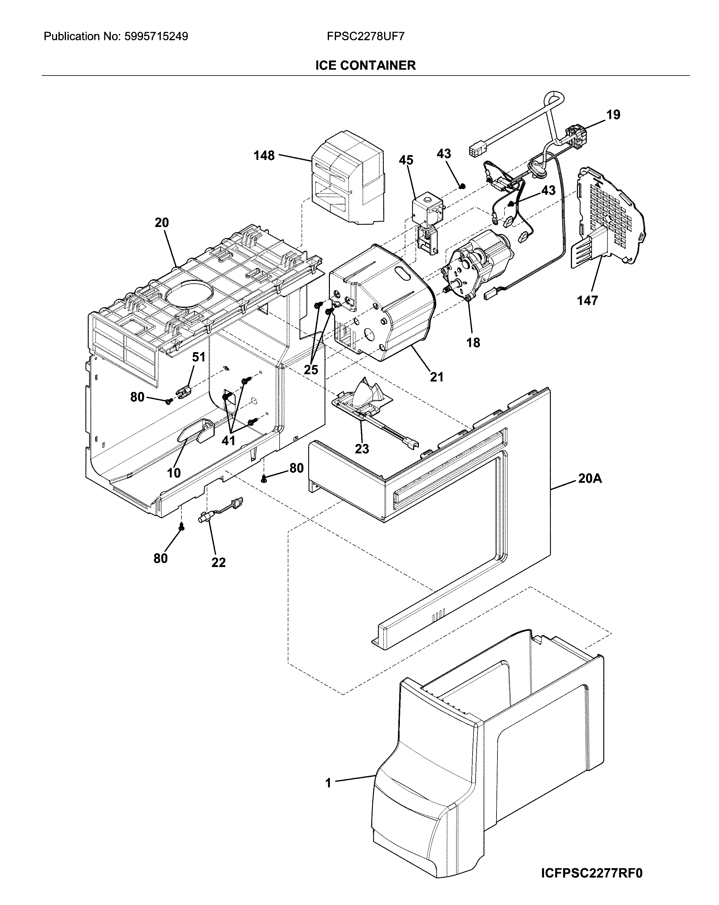 Frigidaire FPSC2278UF7 ice container diagram